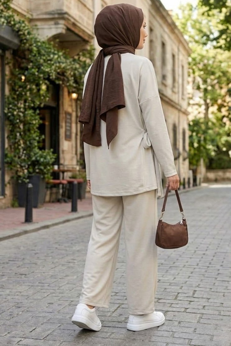 Bağlamalı Oysh Modal İkili Takım Krem - 29156-KREM - 4
