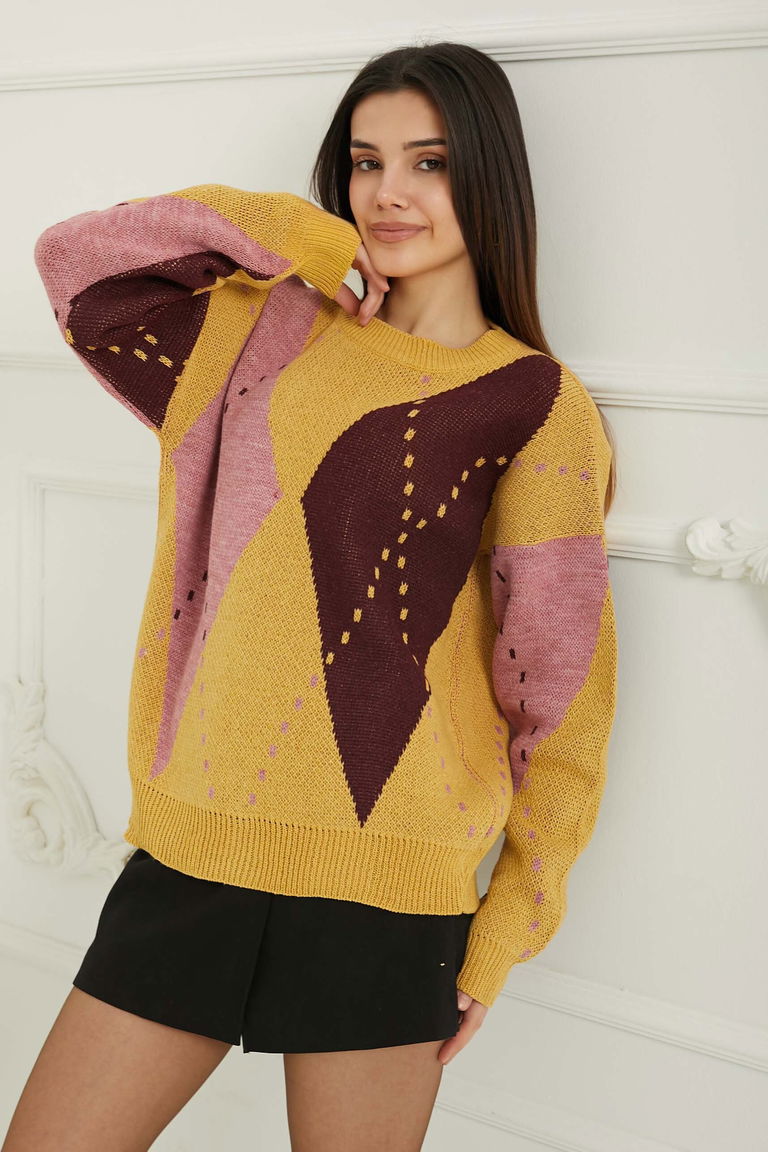 Baklava Desen Triko Kazak - 27671 - TOFİSA