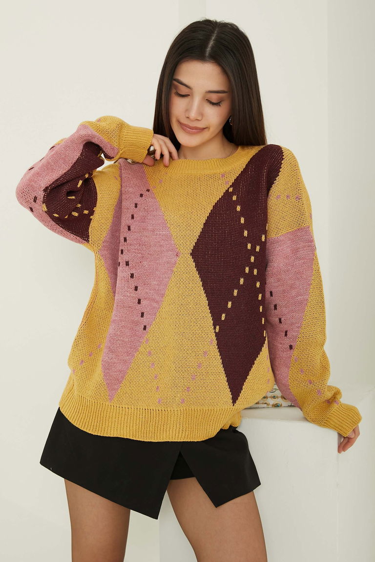 Baklava Desen Triko Kazak - 27671 - TOFİSA