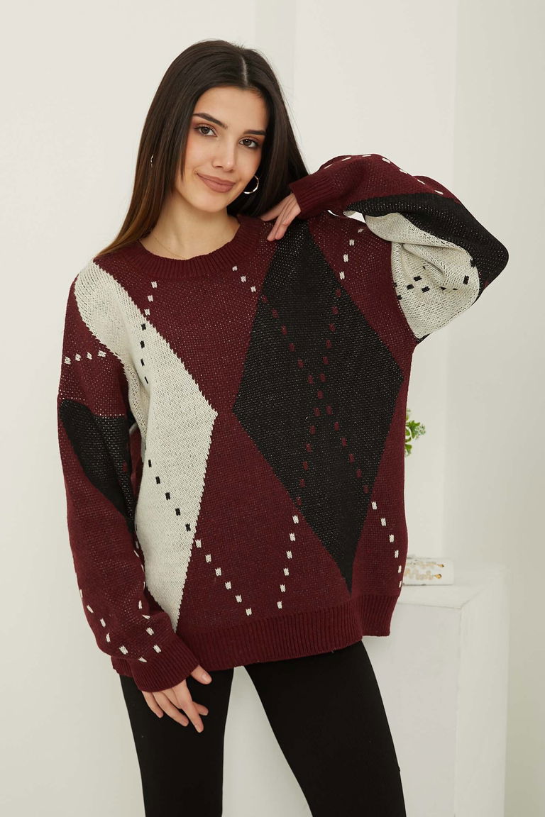 Baklava Desen Triko Kazak - 27671 - TOFİSA