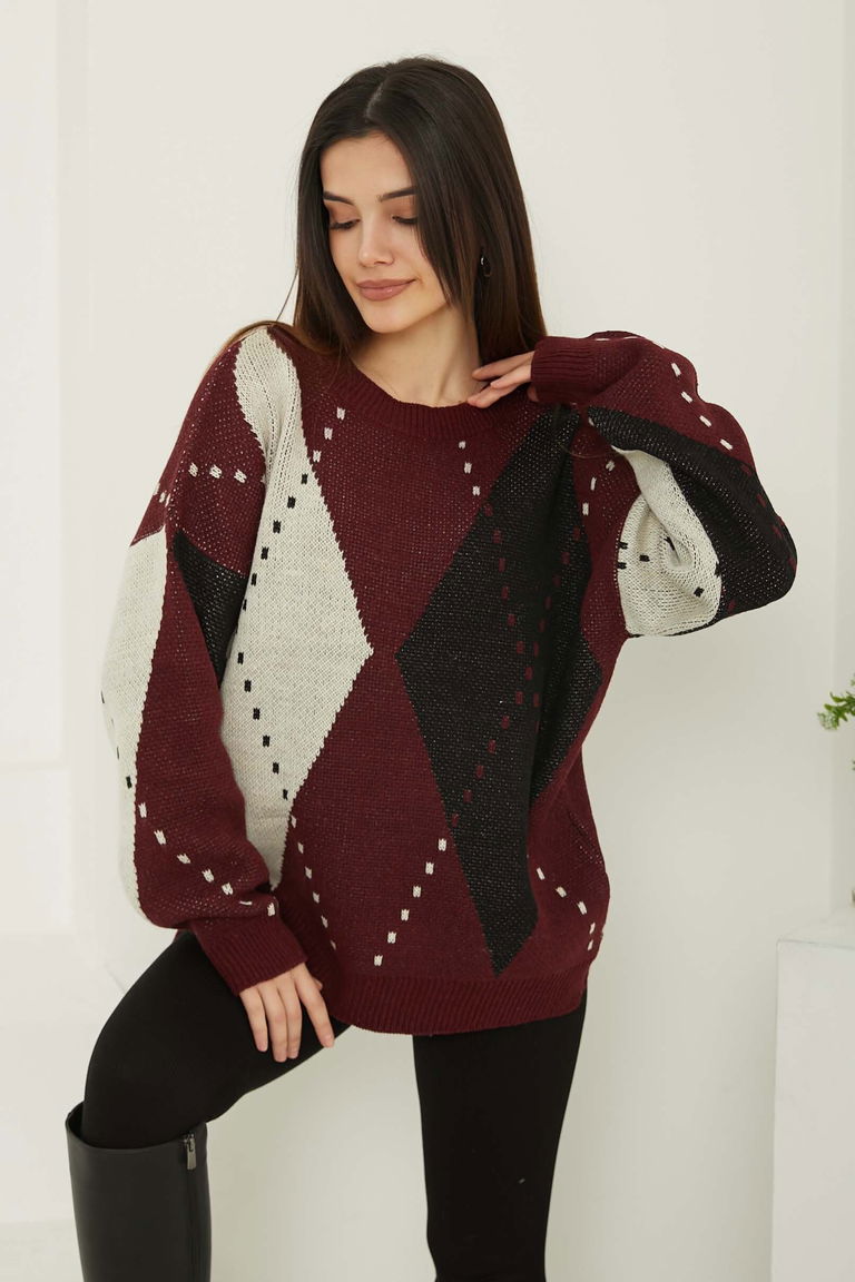 Baklava Desen Triko Kazak - 27671 - TOFİSA