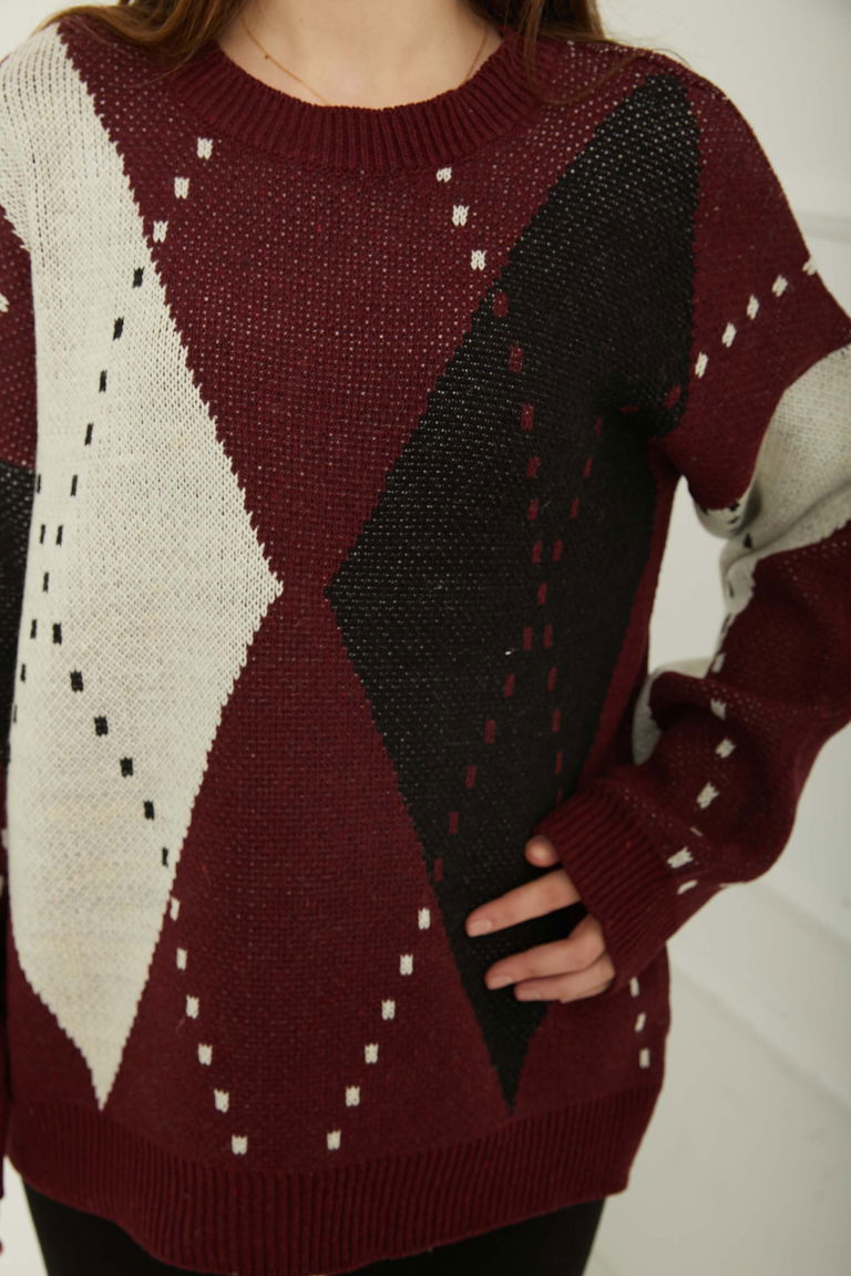 Baklava Desen Triko Kazak - 27671 - TOFİSA