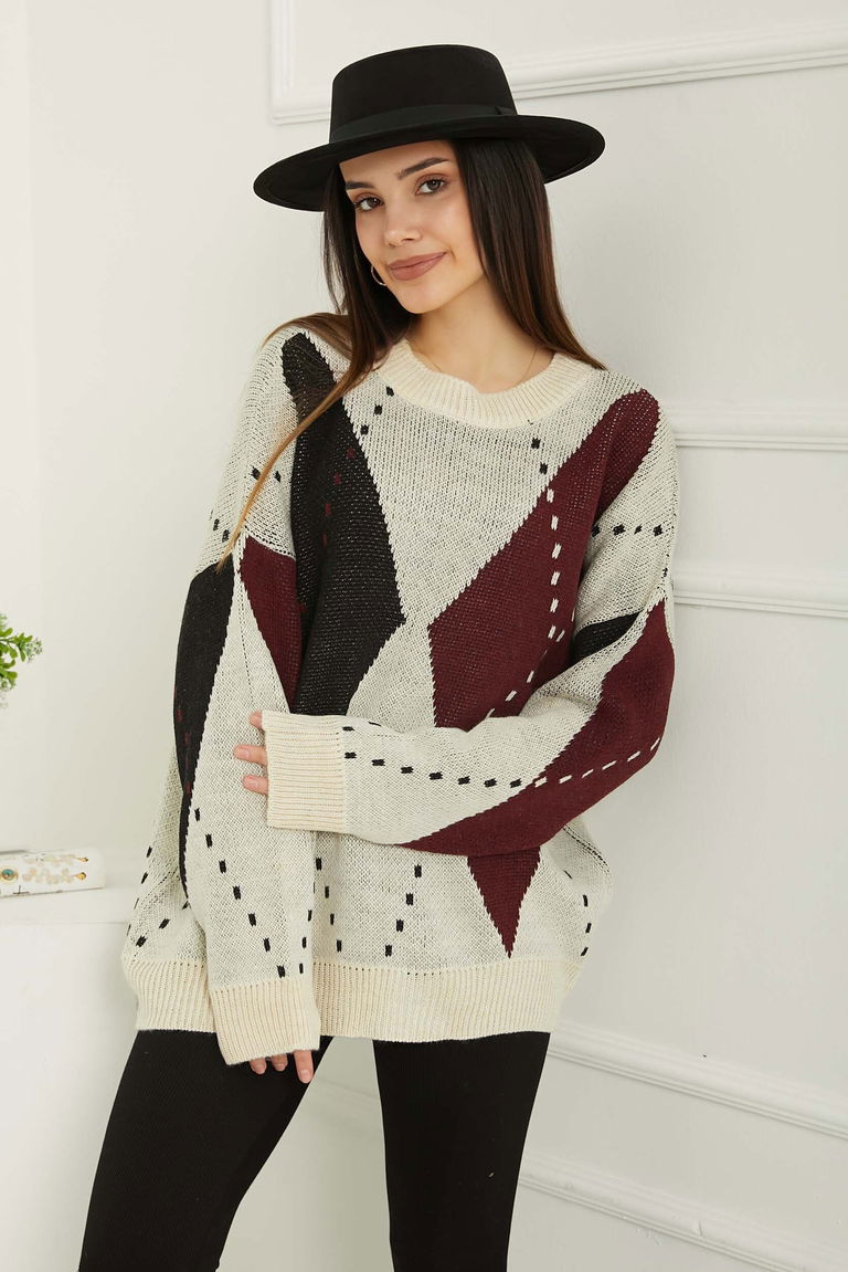 Baklava Desen Triko Kazak - 27671 - TOFİSA