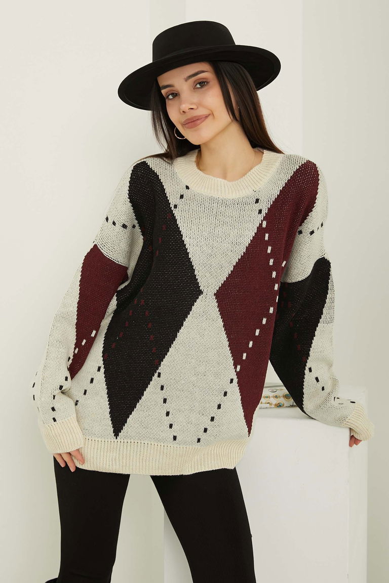 Baklava Desen Triko Kazak - 27671 - TOFİSA