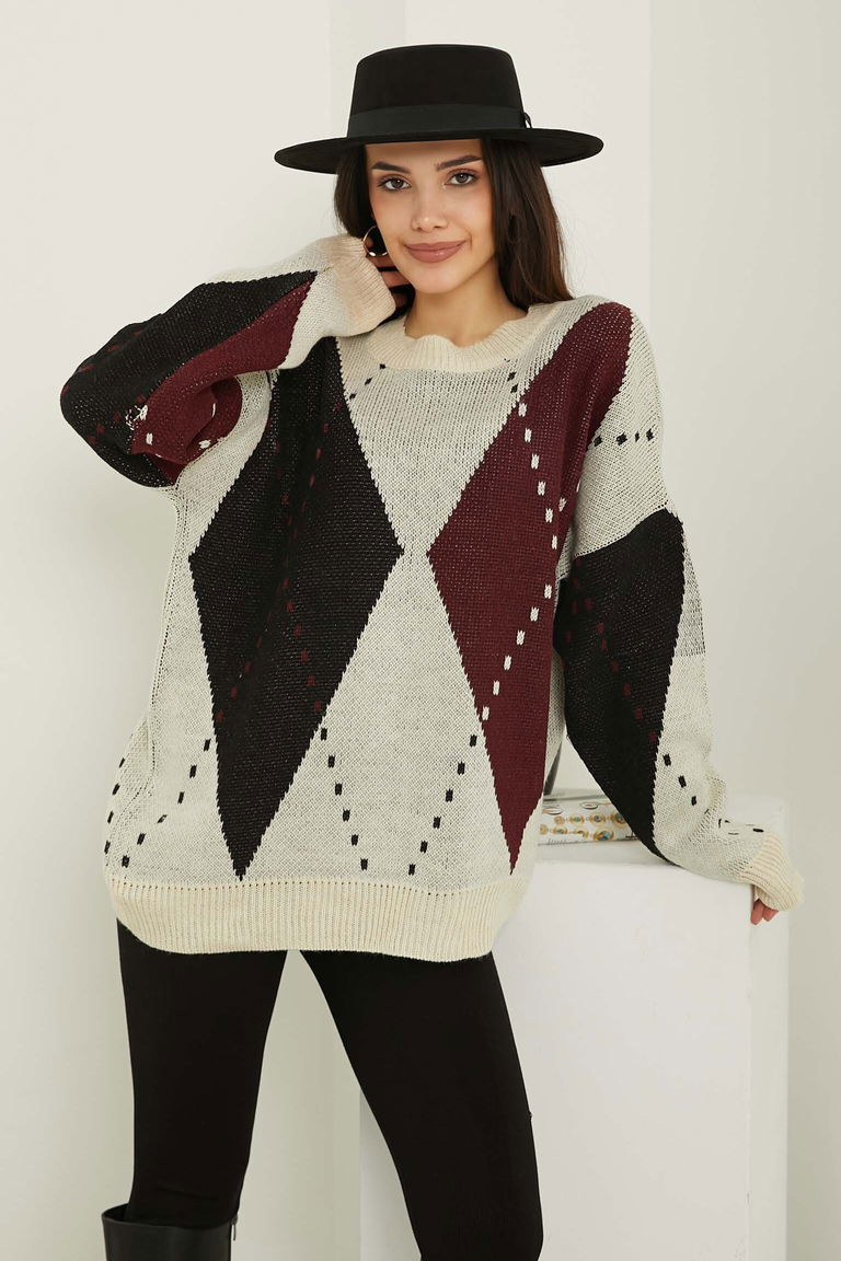 Baklava Desen Triko Kazak - 27671 - TOFİSA