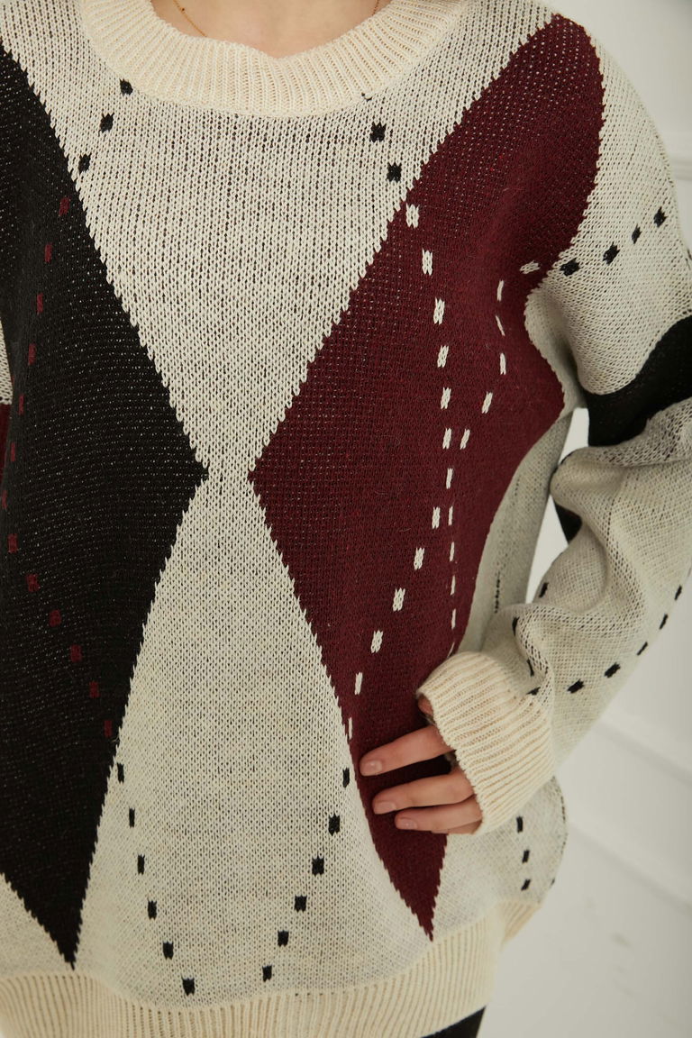 Baklava Desen Triko Kazak - 27671 - TOFİSA