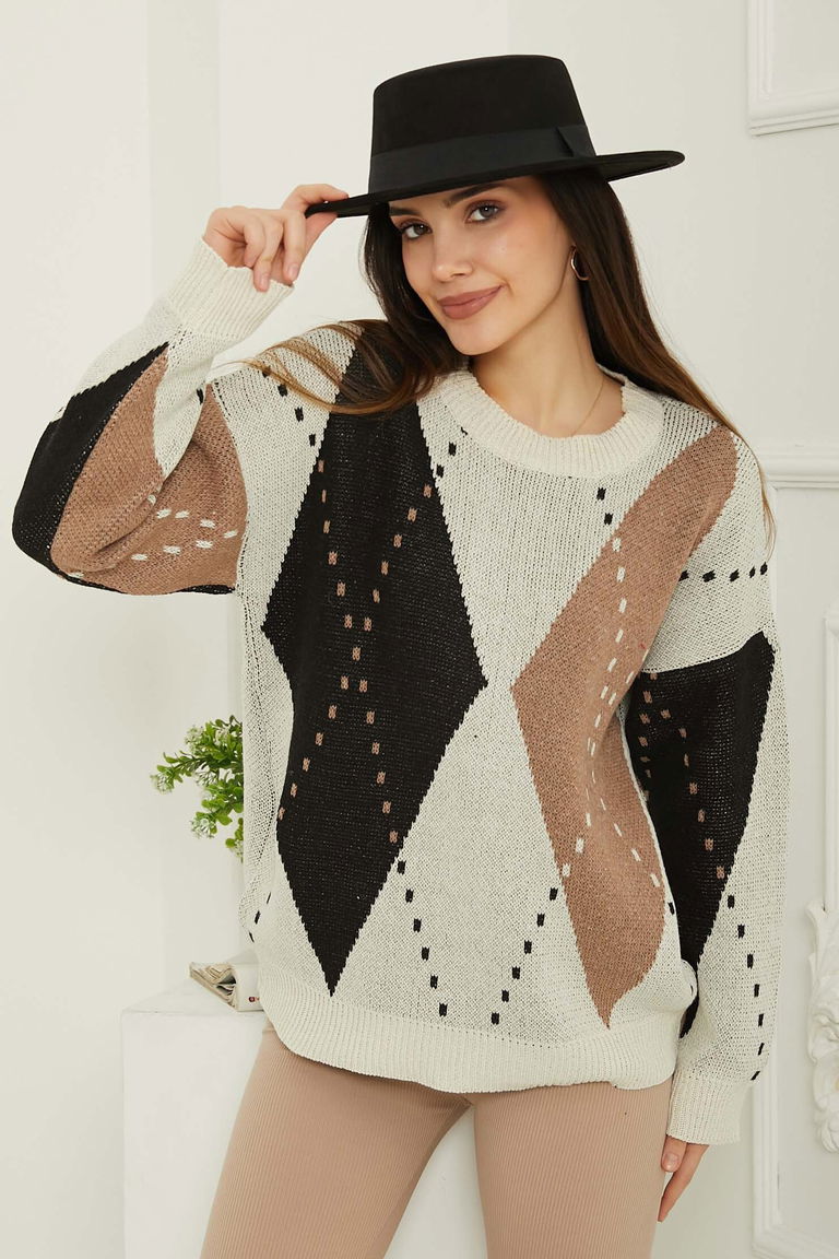 Baklava Desen Triko Kazak - 27671 - TOFİSA