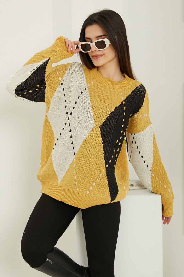 Baklava Desen Triko Kazak - 27671 - TOFİSA