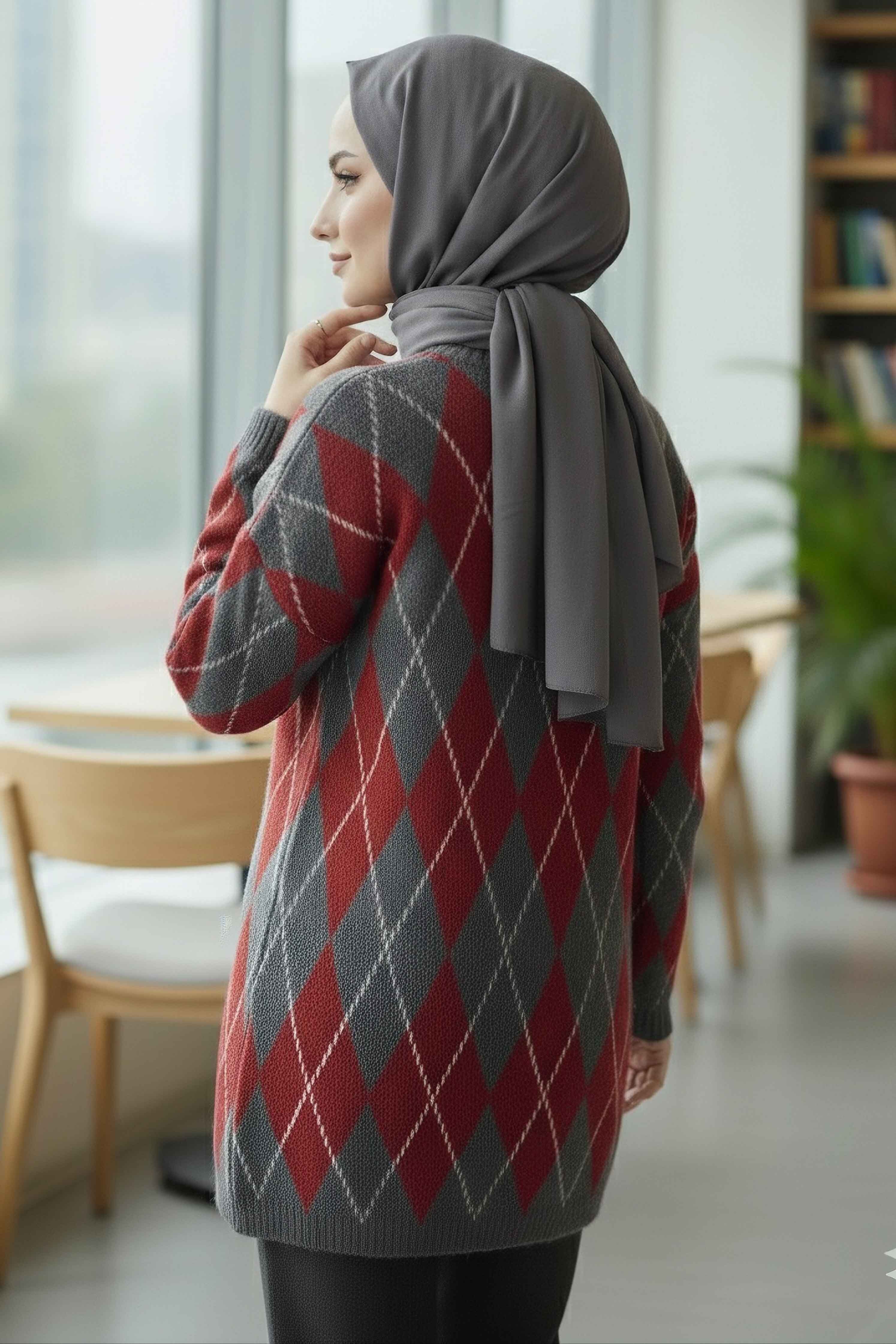 Baklava Desenli Triko Kazak - 28244-ANTRASIT - 4