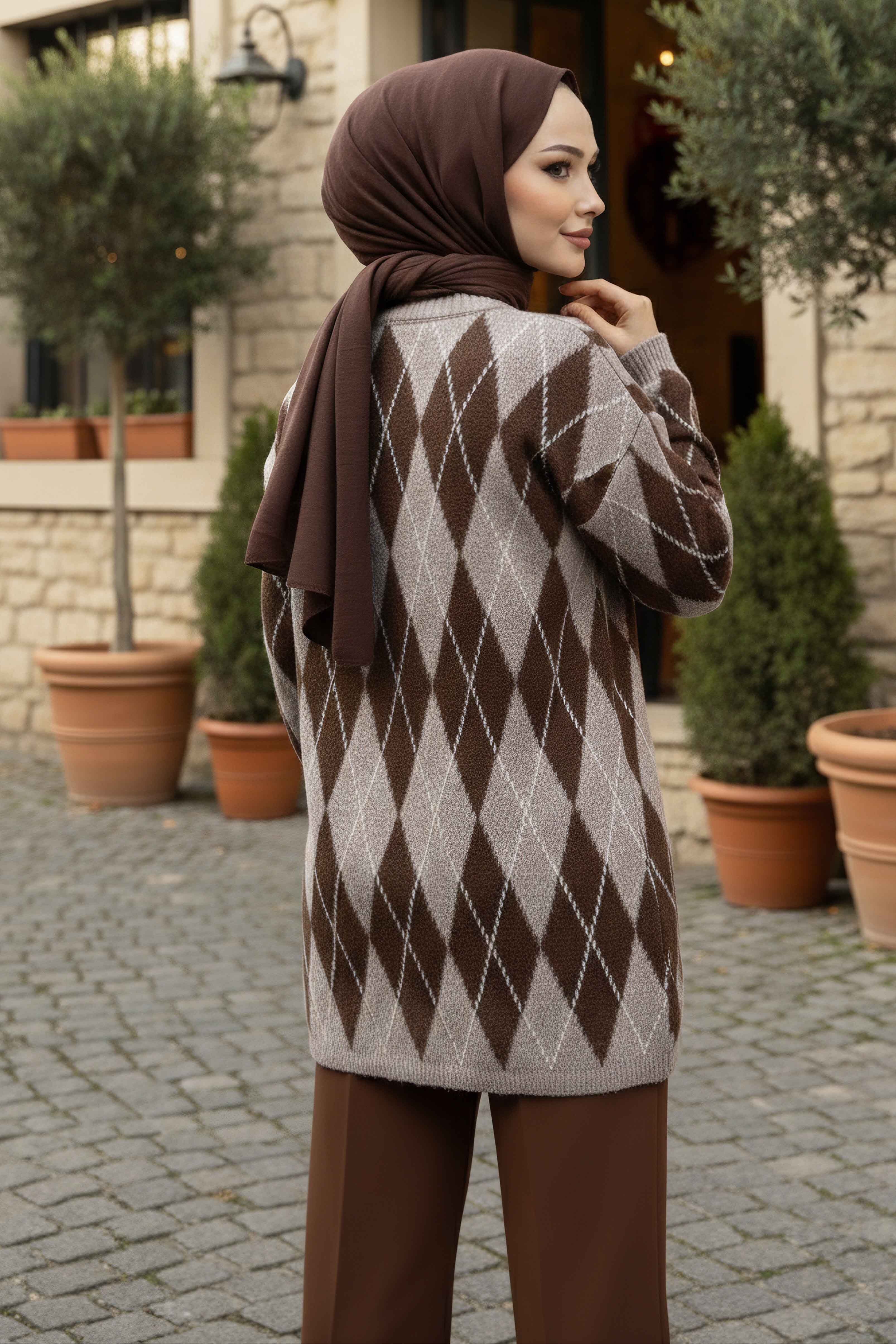 Baklava Desenli Triko Kazak - 28244-BEJ - 3