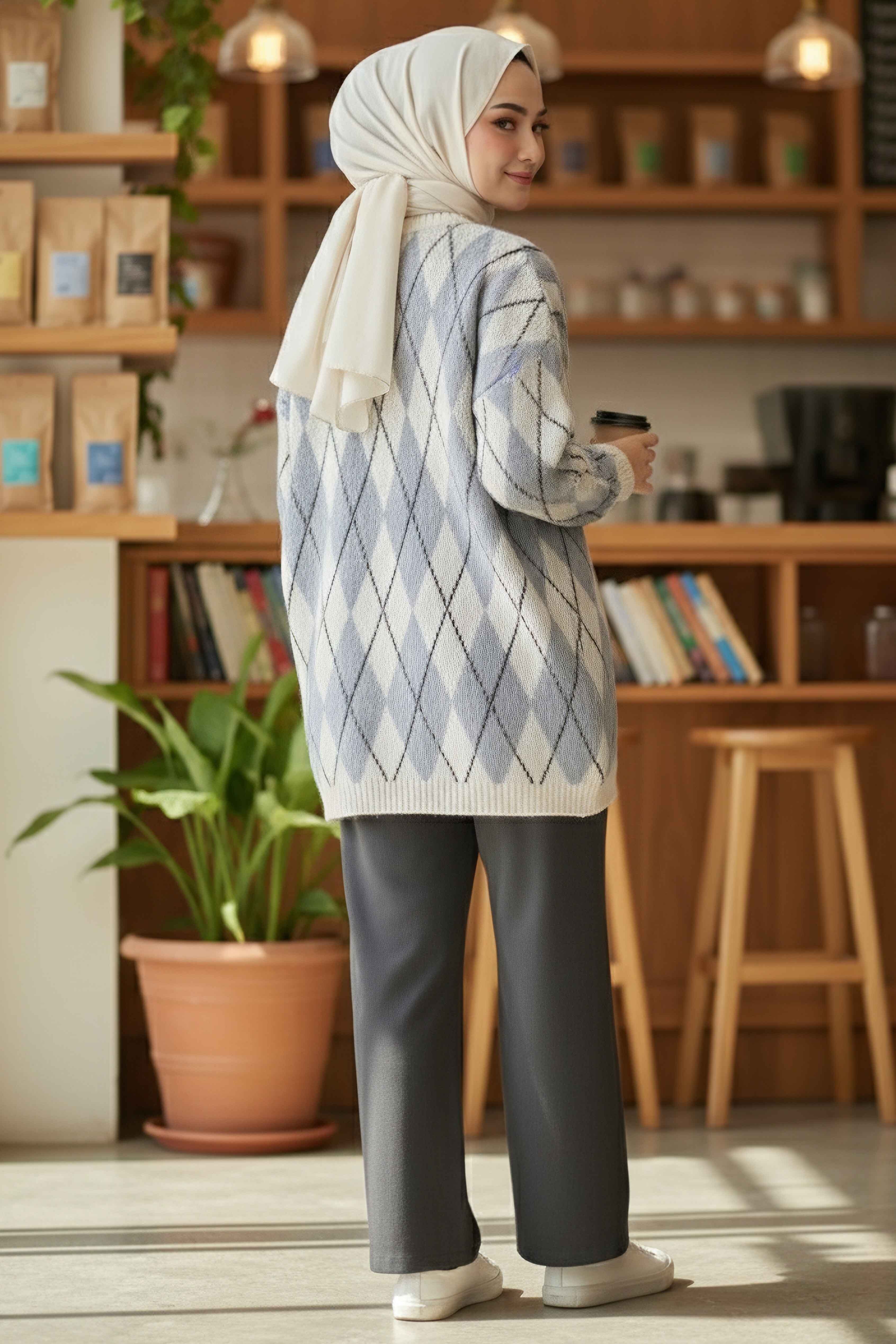 Baklava Desenli Triko Kazak - 28244-EKRU - 3