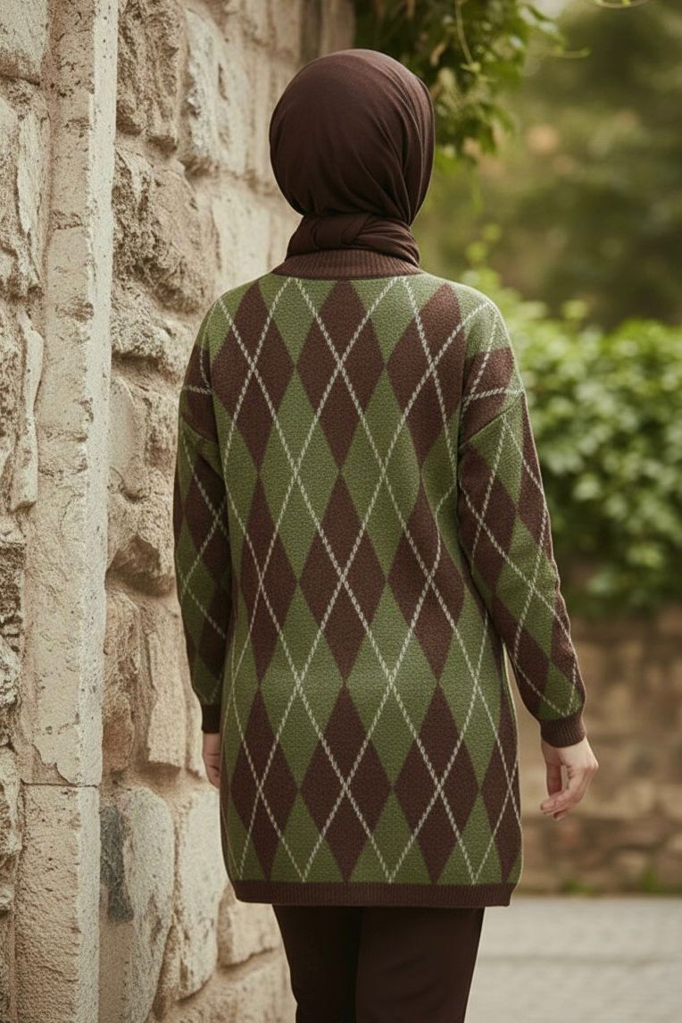 Baklava Desenli Triko Kazak - 28244-HAKI - 3