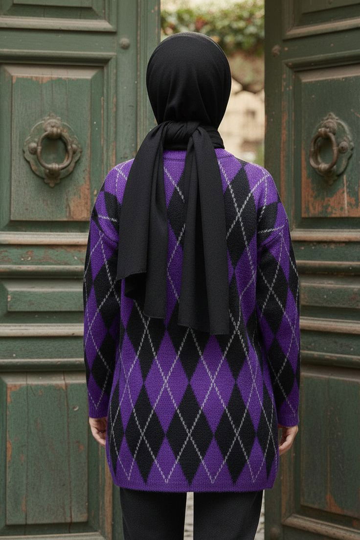 Baklava Desenli Triko Kazak - 28244-MOR - 3