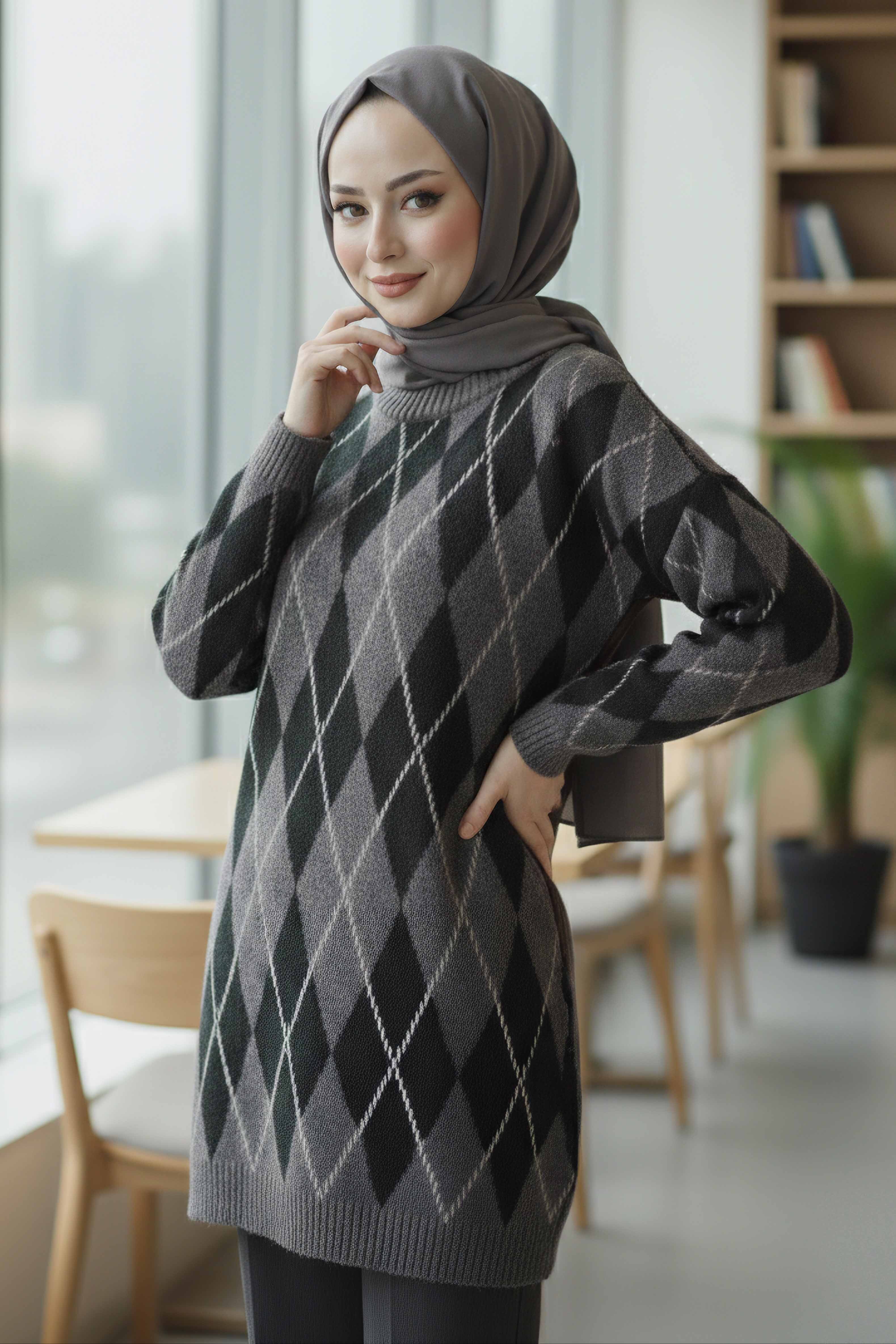 Baklava Desenli Triko Kazak - 28244-SIYAH - 1