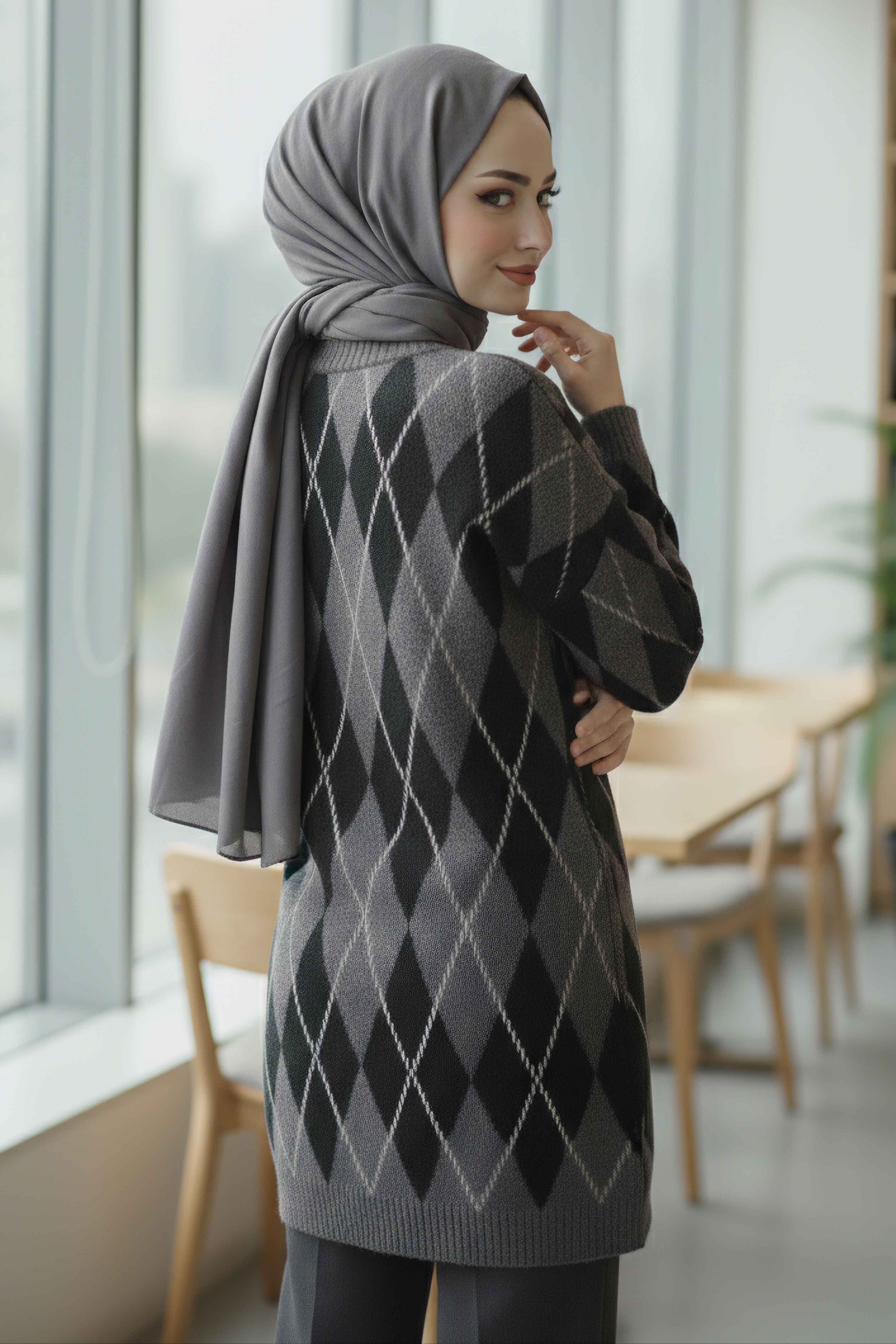 Baklava Desenli Triko Kazak - 28244-SIYAH - 3