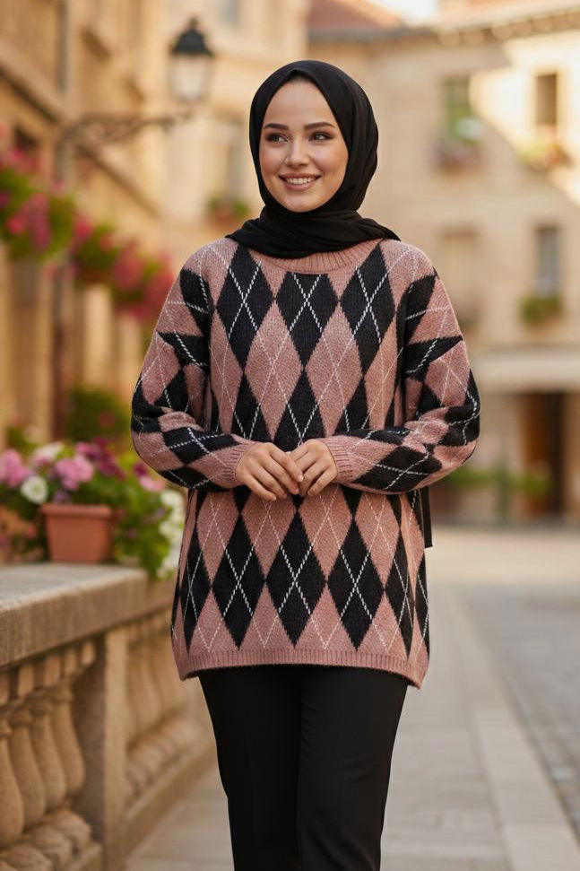 Baklava Desenli Triko Kazak - 28244-SOMON - 1