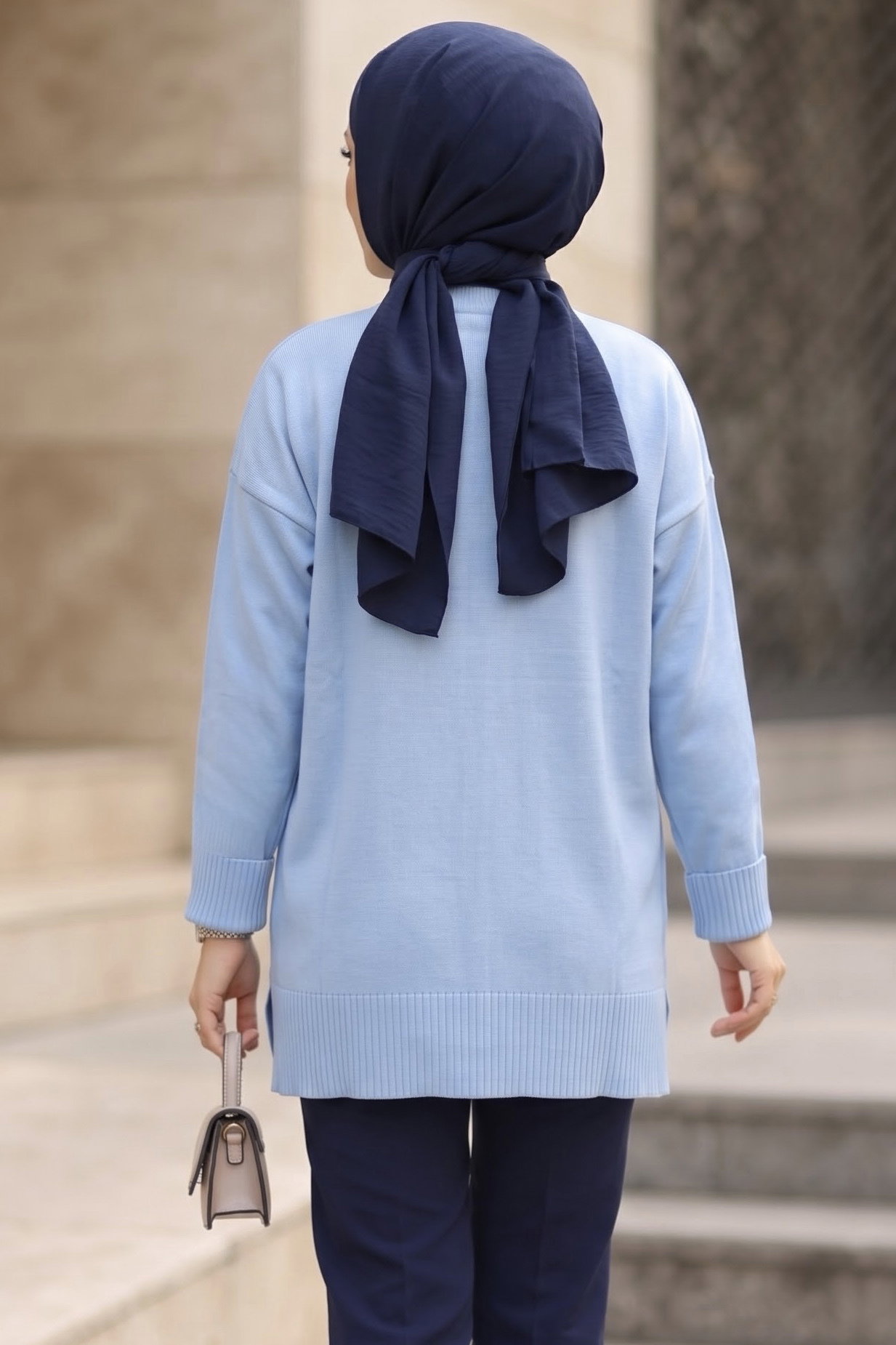 Baklava Detaylı Triko Tunik Bebe Mavi - 29284-BEBE-MAVI - 3