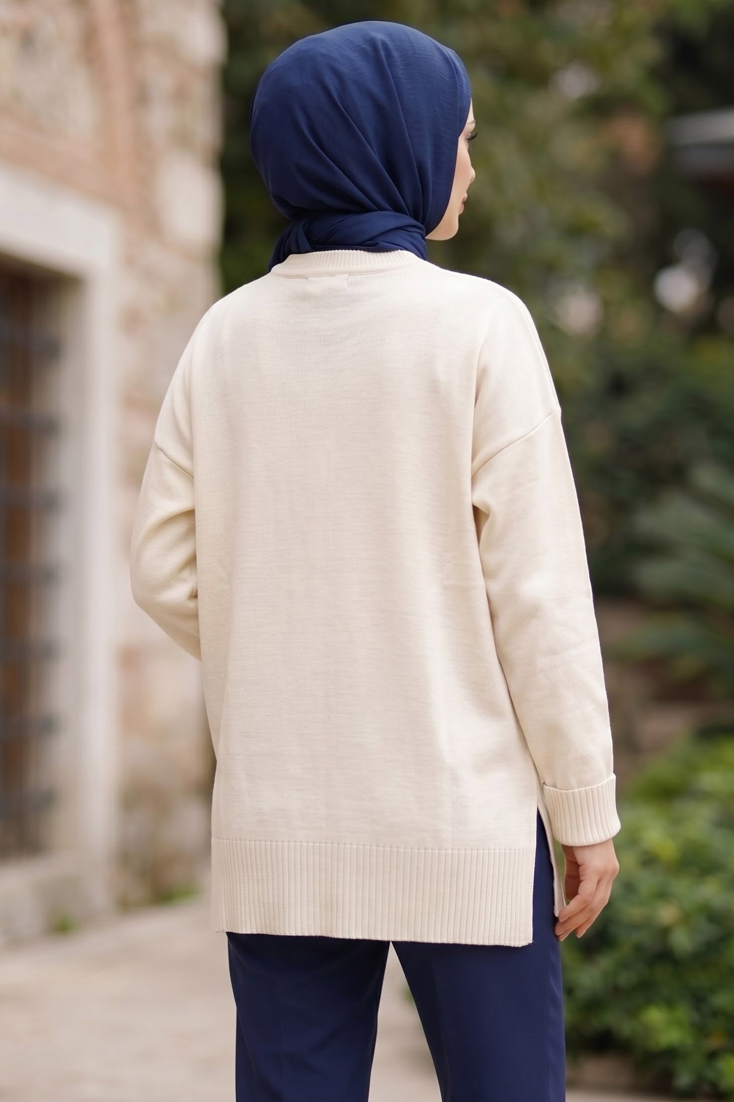 Baklava Detaylı Triko Tunik Ekru - 29284-EKRU - 3
