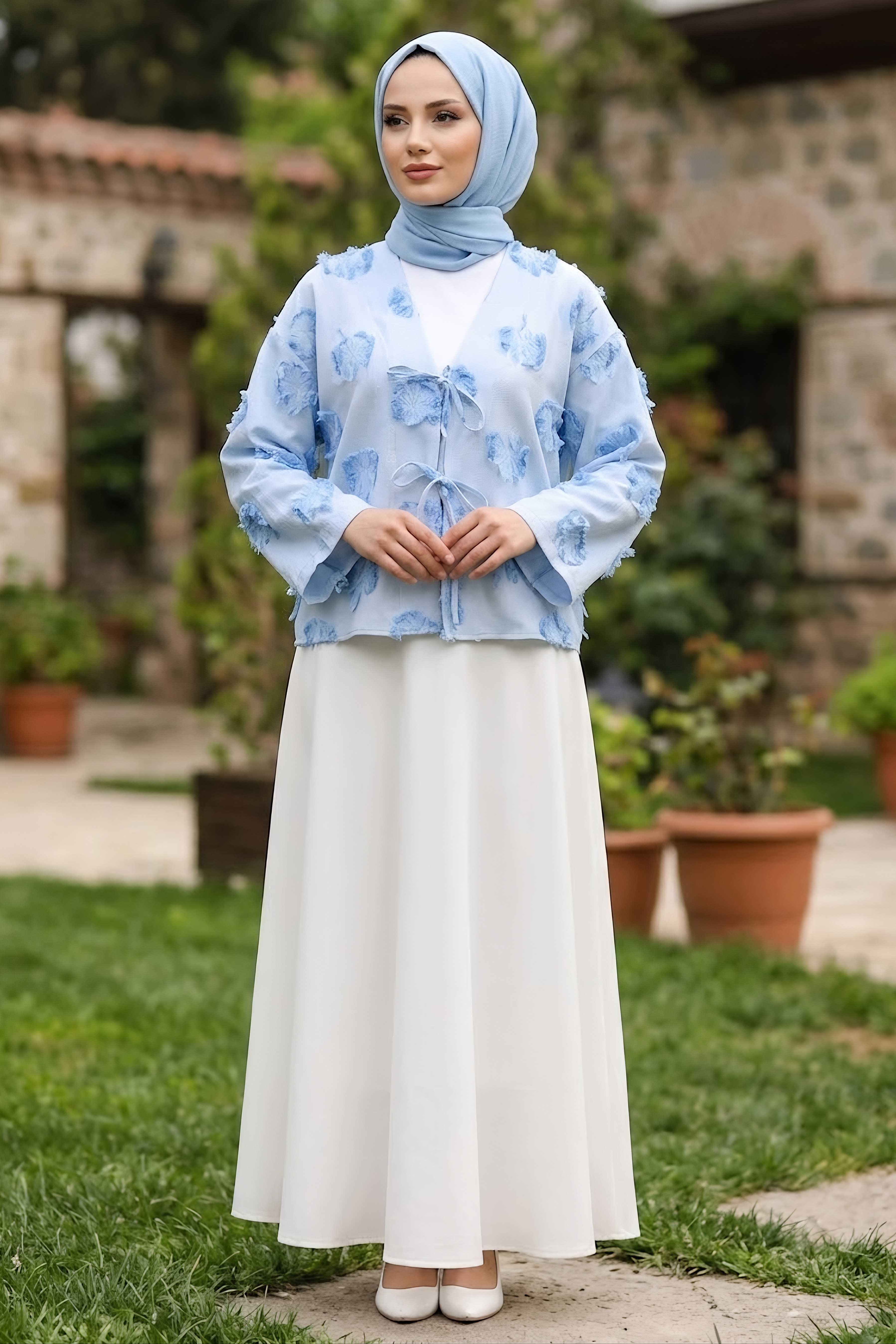 Baskı Püskül Detaylı Bağcıklı Kimono Bebe Mavi - 28659-BEBE-MAVI - 1