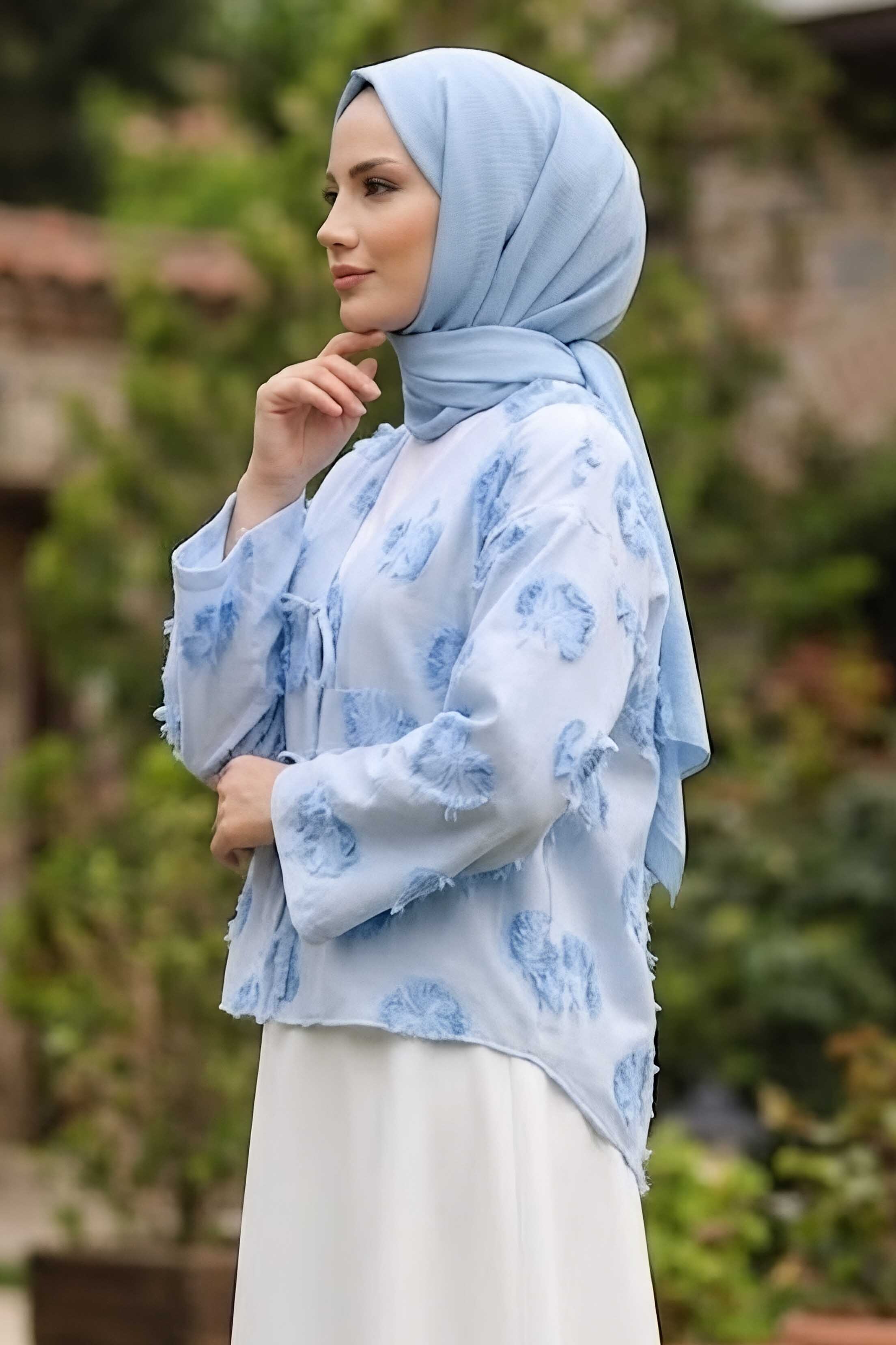 Baskı Püskül Detaylı Bağcıklı Kimono Bebe Mavi - 28659-BEBE-MAVI - 2