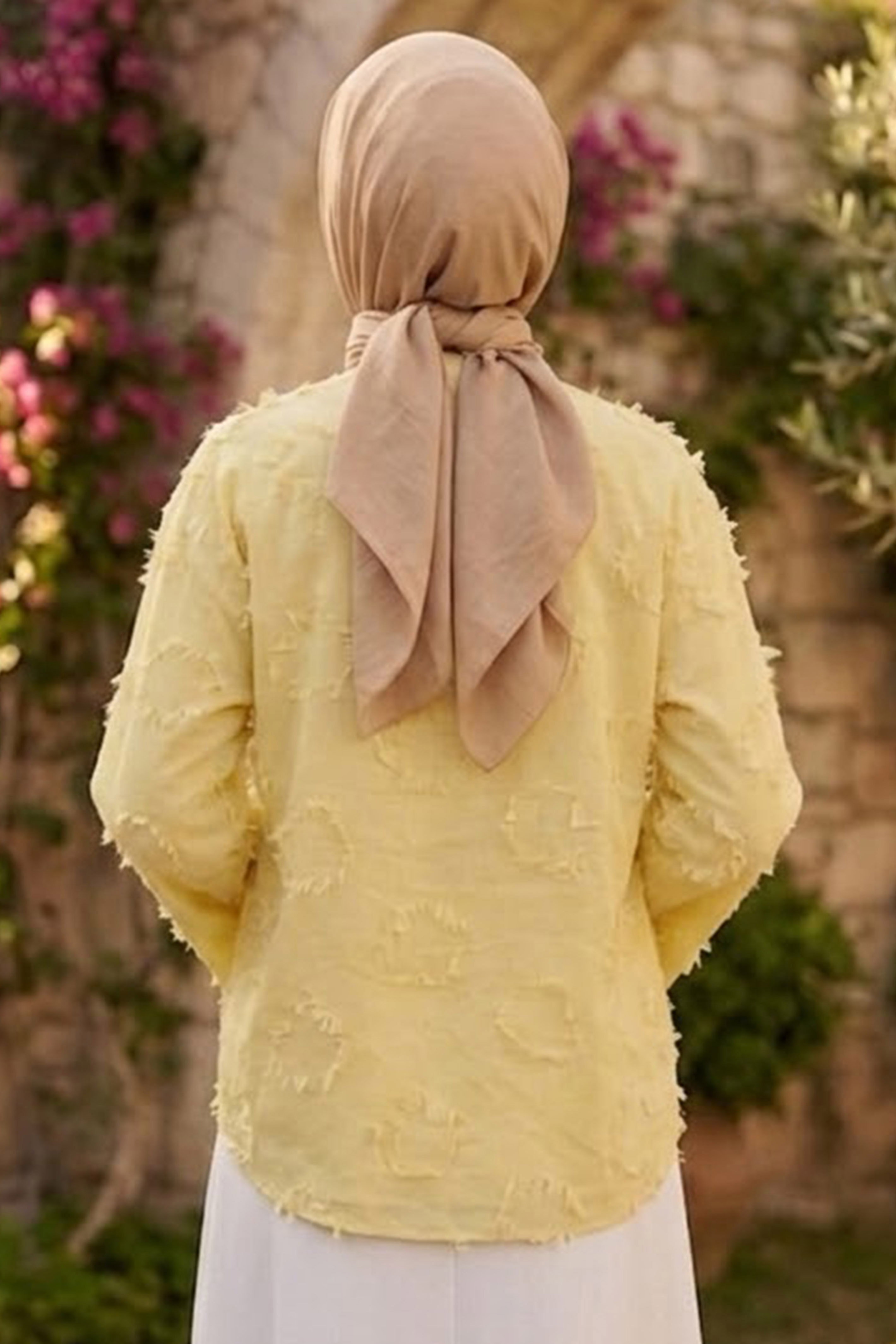 Baskı Püskül Detaylı Bağcıklı Kimono Sari - 28659-SARI - 3