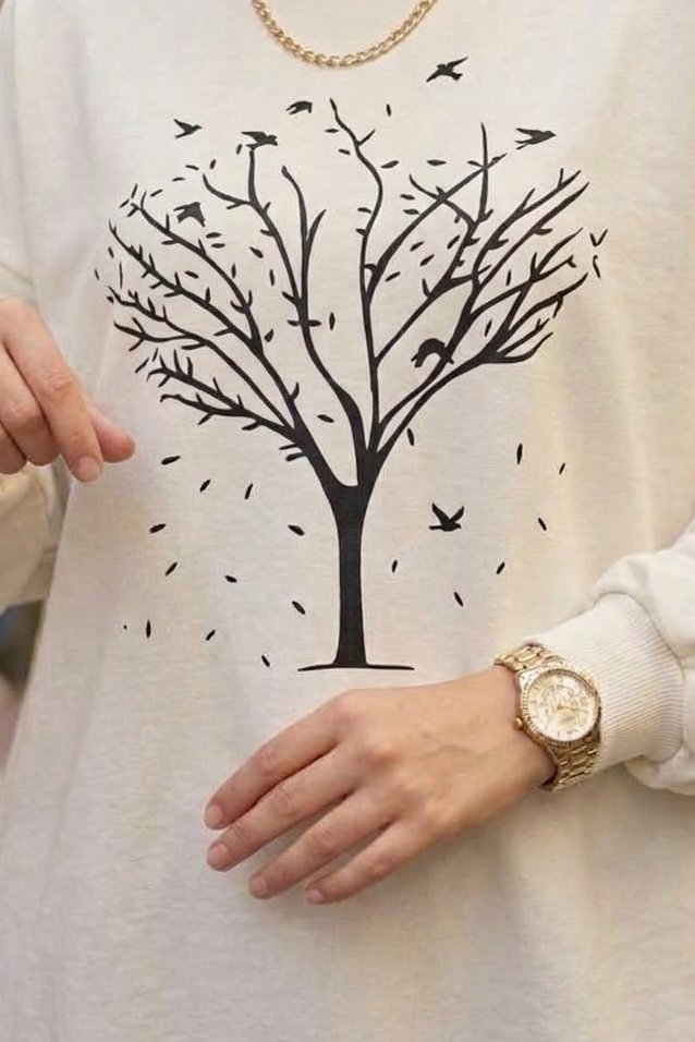 Baskılı Bisiklet Yaka Tunik Beyaz - 29089-BEYAZ - 3
