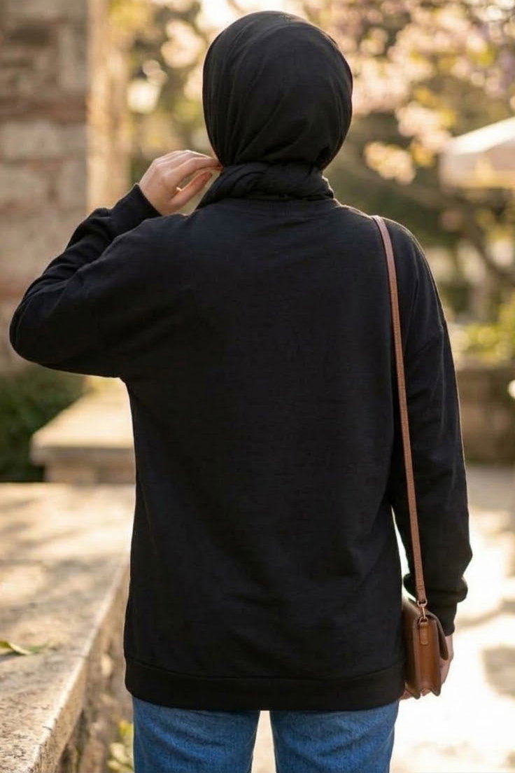 Baskılı Bisiklet Yaka Tunik Siyah - 29089-SIYAH - 4