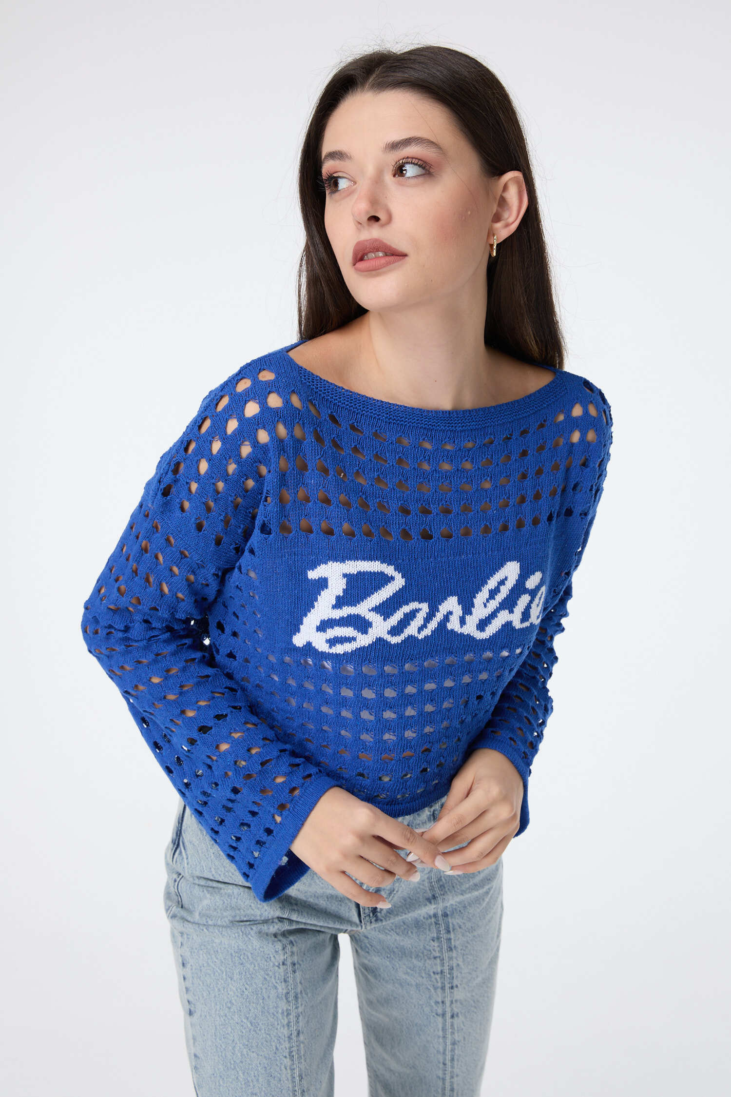 Baskılı Delik Detaylı Triko Crop - 27635 - 2
