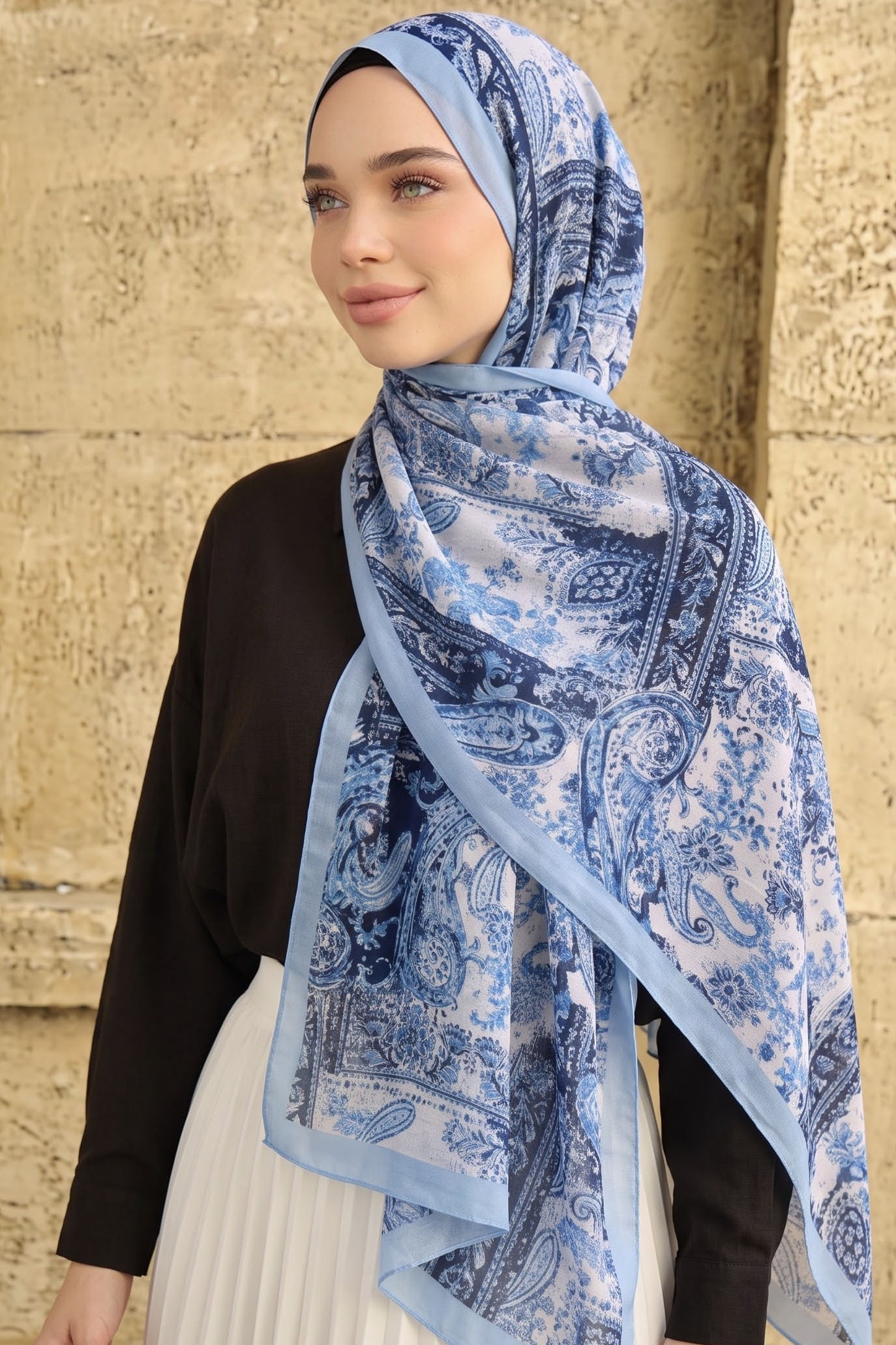 Baskılı Desenli Soft Şal Bebe Mavi - 29276-BEBE-MAVI - 1