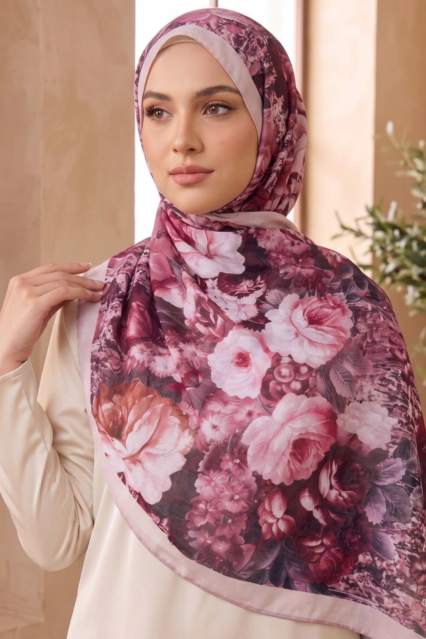 Baskılı Desenli Soft Şal Bej - 29264-BEJ - 1