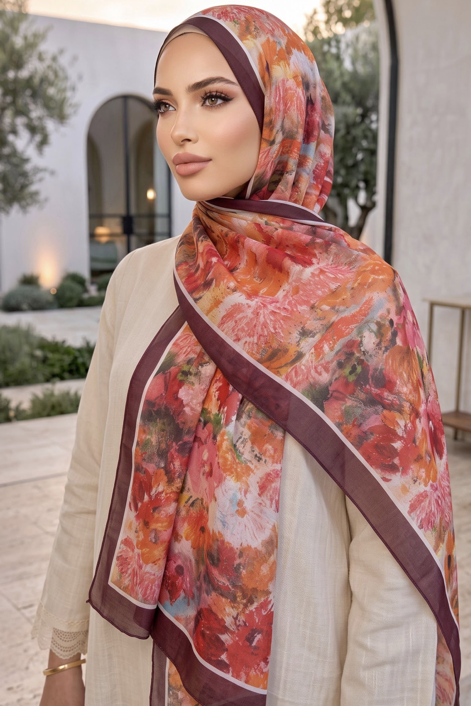 Baskılı Desenli Soft Şal Bordo - 29259-BORDO - 1