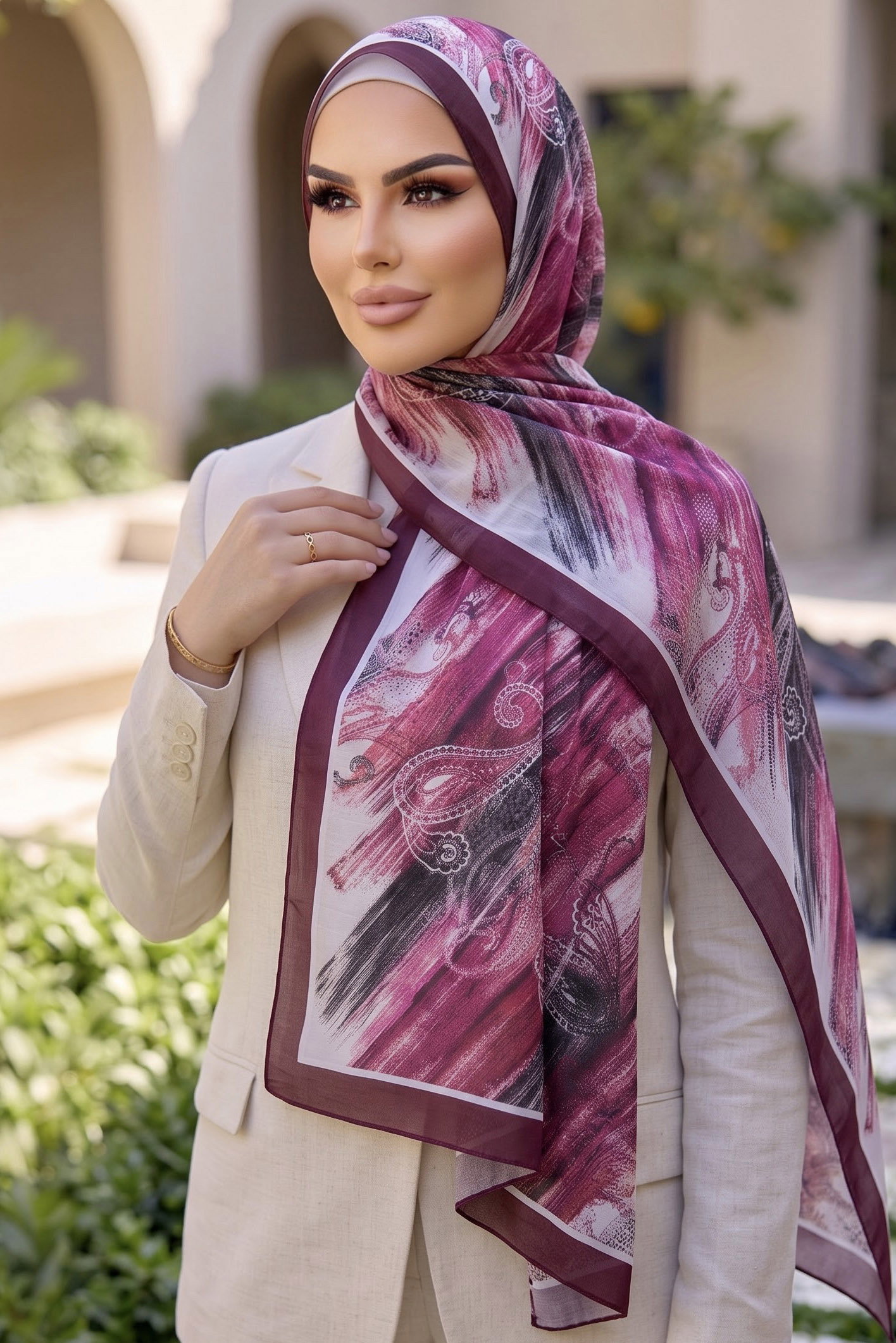 Baskılı Desenli Soft Şal Bordo - 29261-BORDO - 1