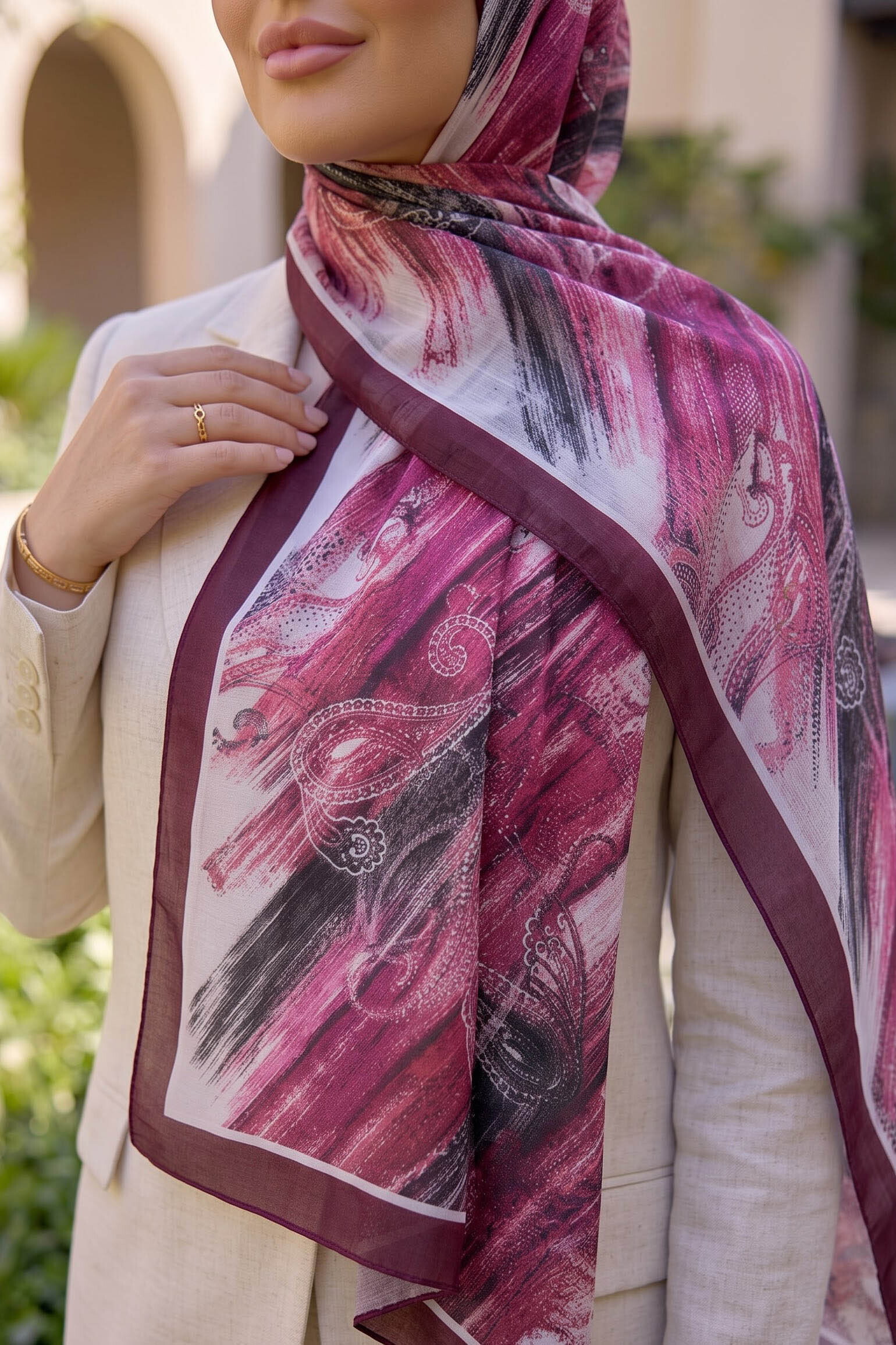 Baskılı Desenli Soft Şal Bordo - 29261-BORDO - 2