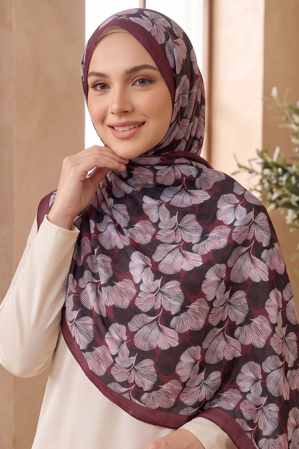 Baskılı Desenli Soft Şal Bordo - 29262-BORDO - 1