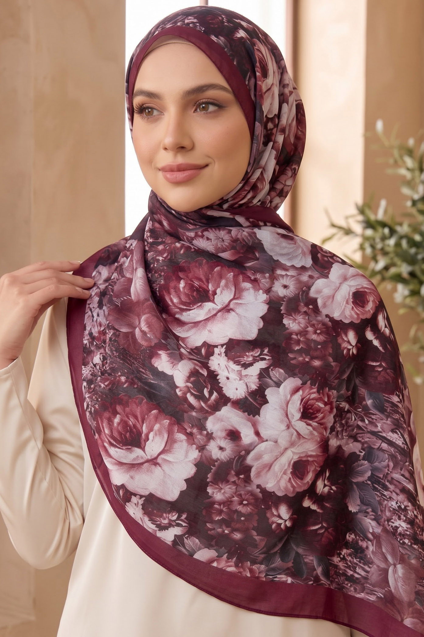 Baskılı Desenli Soft Şal Bordo - 29264-BORDO - 1