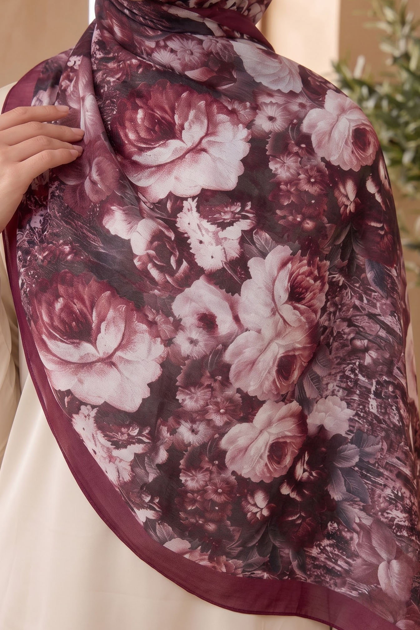 Baskılı Desenli Soft Şal Bordo - 29264-BORDO - 2