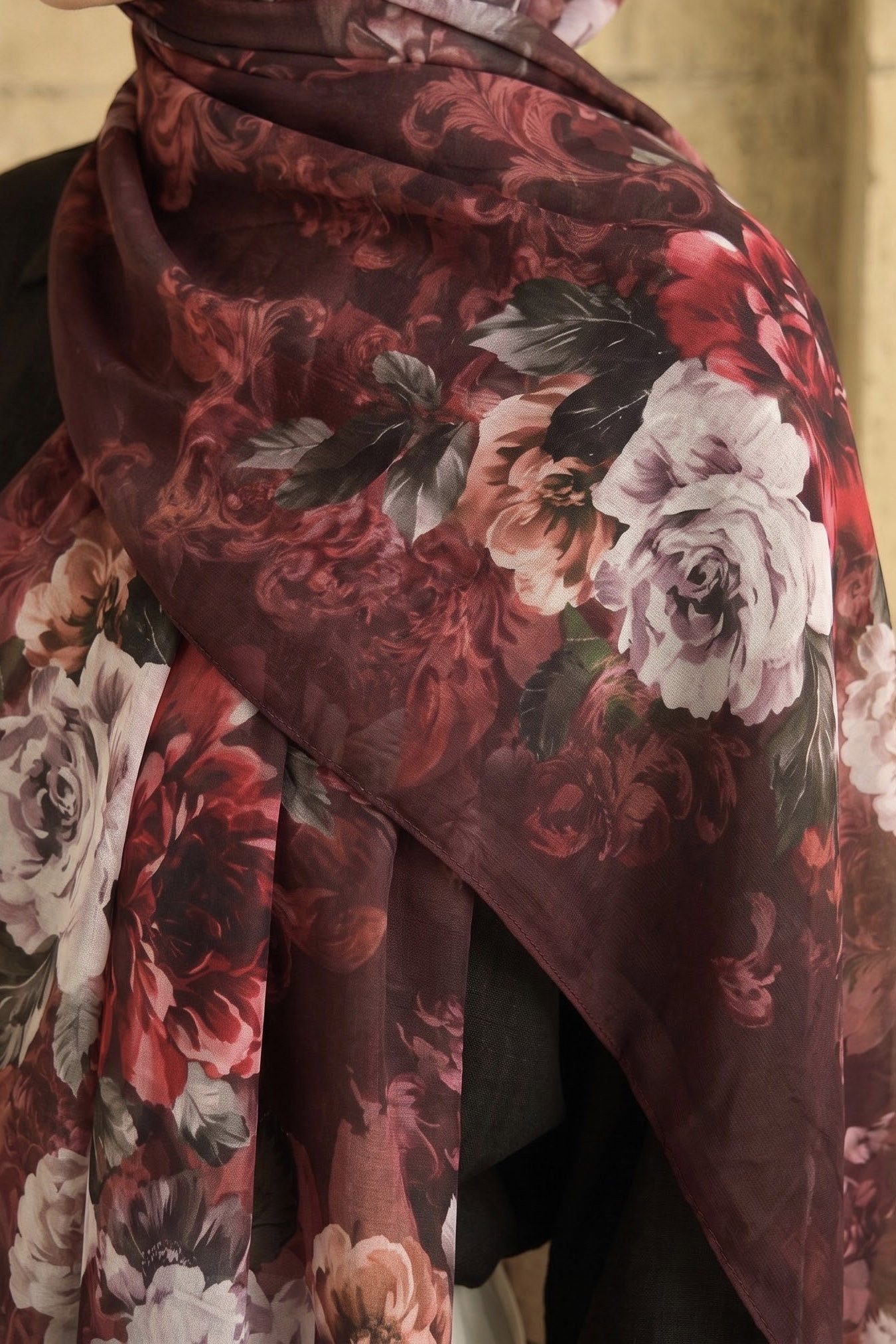 Baskılı Desenli Soft Şal Bordo - 29265-BORDO - 2
