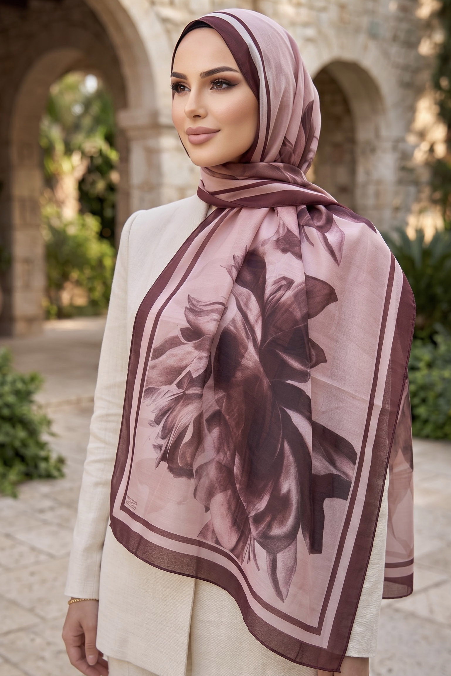 Baskılı Desenli Soft Şal Bordo - 29267-BORDO - 1
