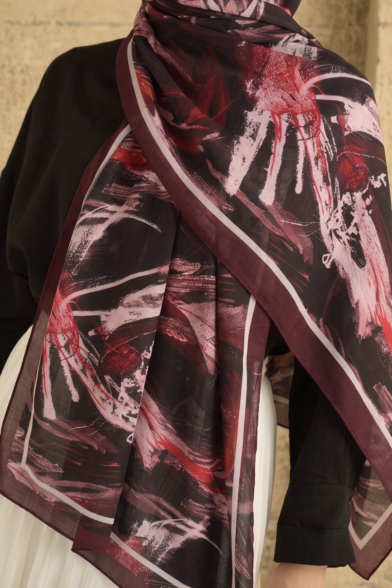 Baskılı Desenli Soft Şal Bordo - 29268-BORDO - 2