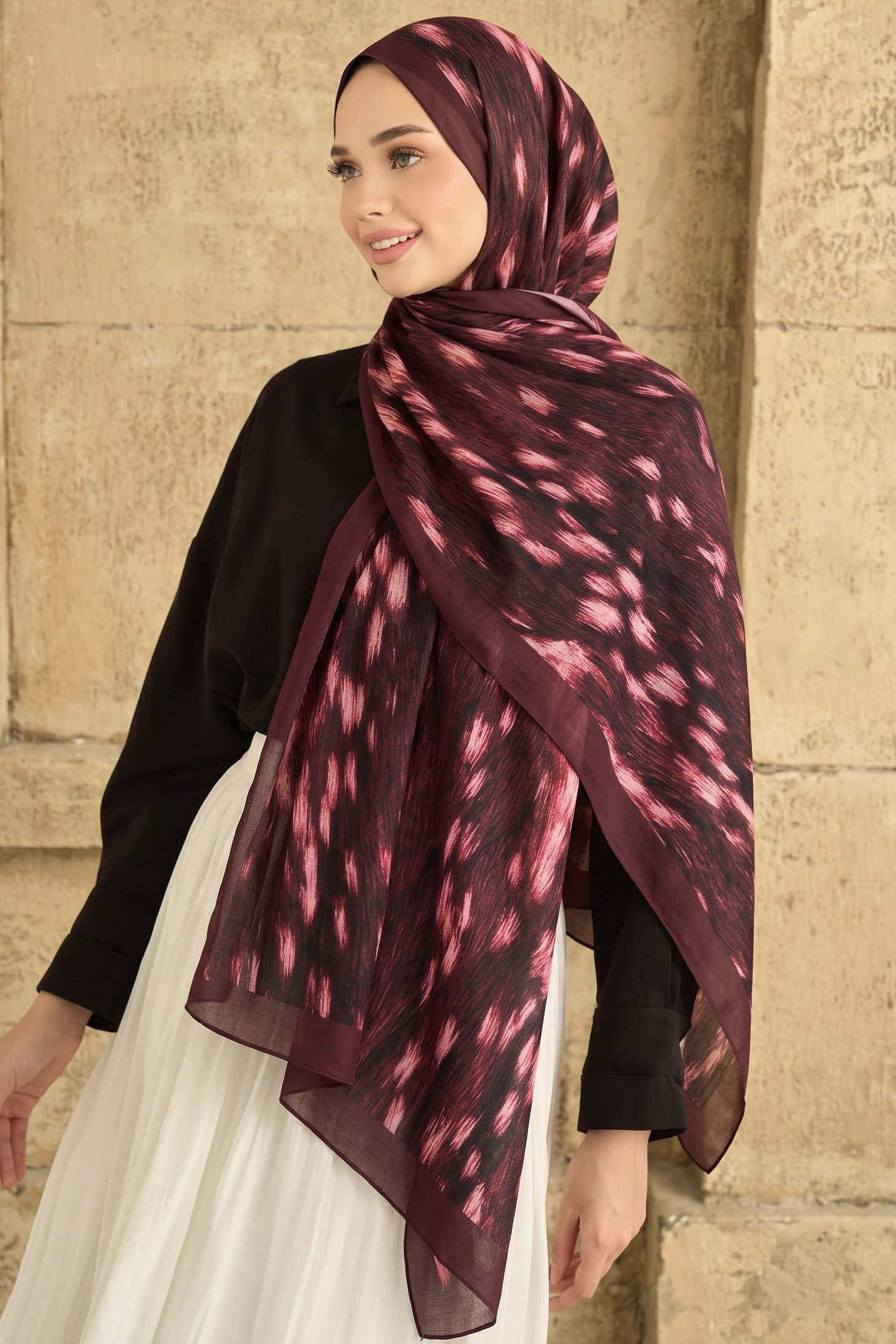 Baskılı Desenli Soft Şal Bordo - 29269-BORDO - 1