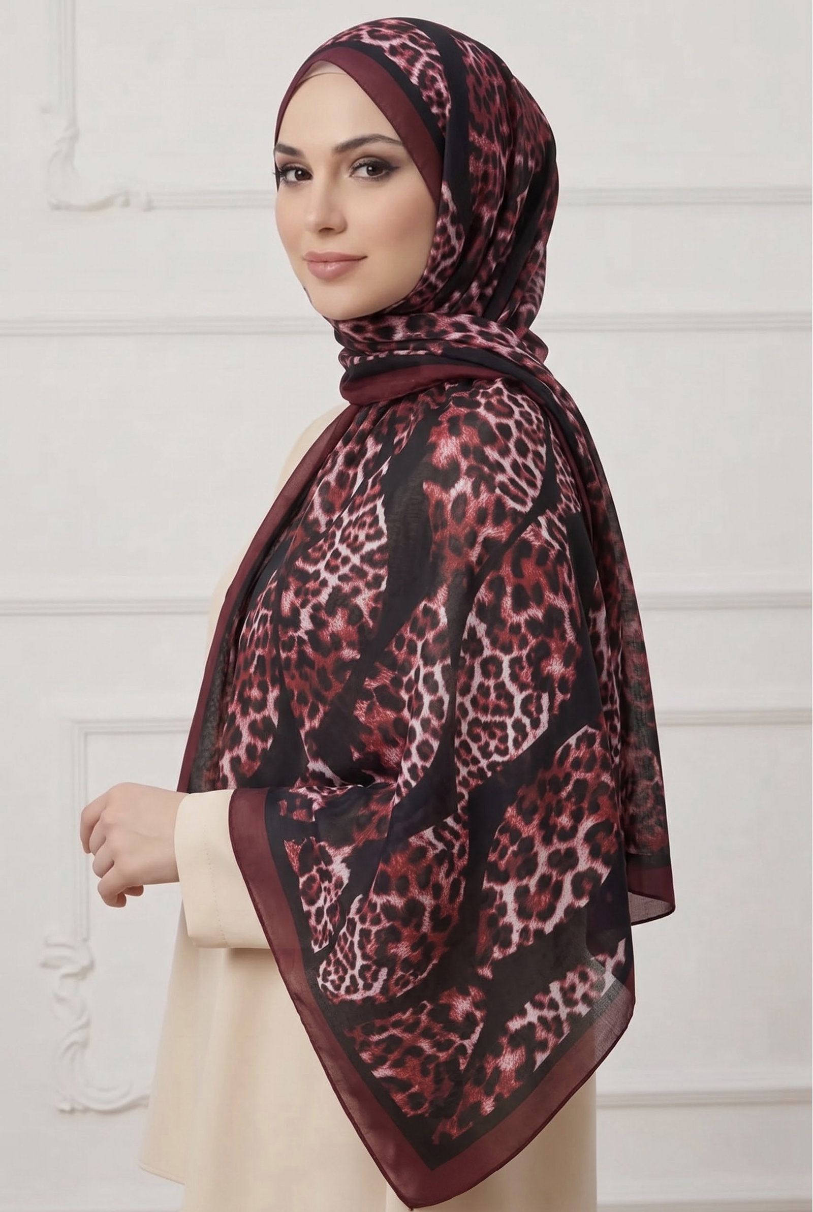 Baskılı Desenli Soft Şal Bordo - 29271-BORDO - 1