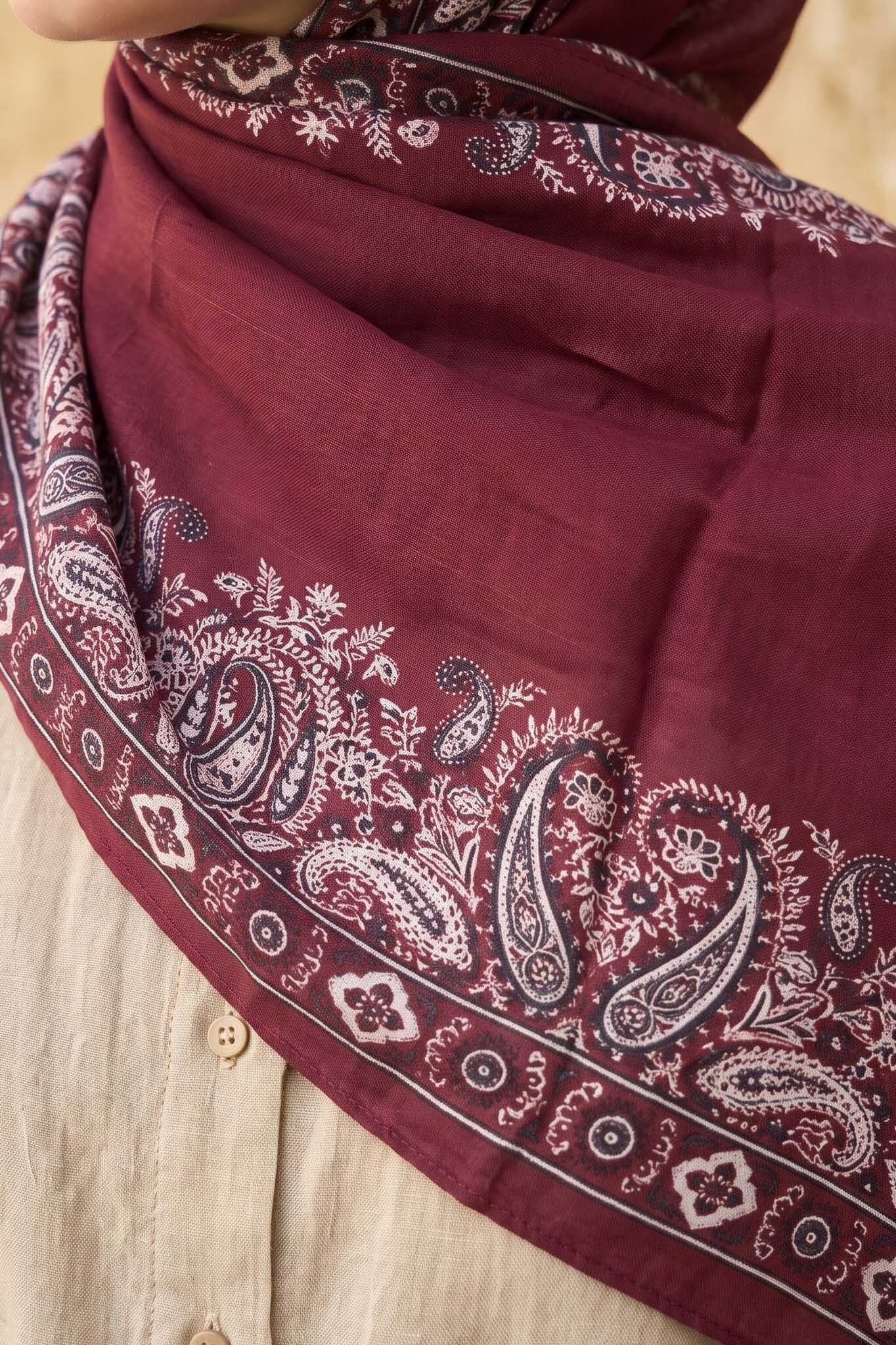 Baskılı Desenli Soft Şal Bordo - 29272-BORDO - 2