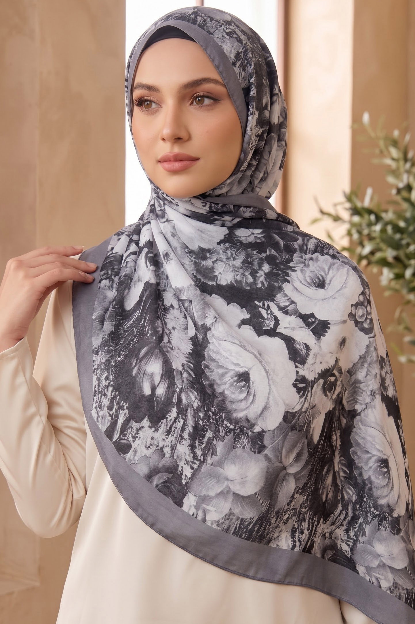 Baskılı Desenli Soft Şal Gri - 29264-GRI - 1
