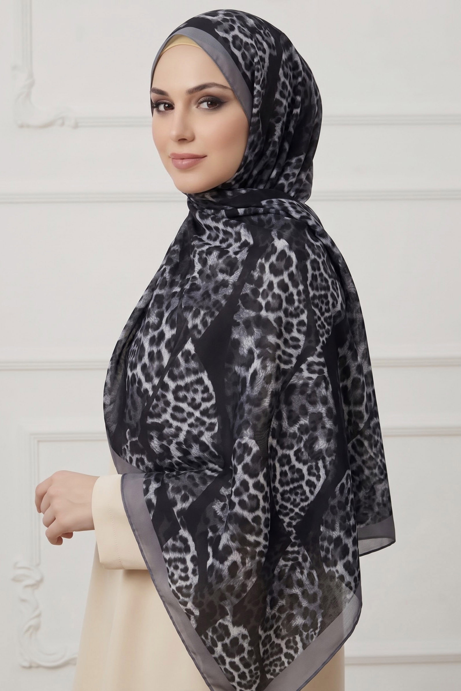 Baskılı Desenli Soft Şal Gri - 29271-GRI - 1