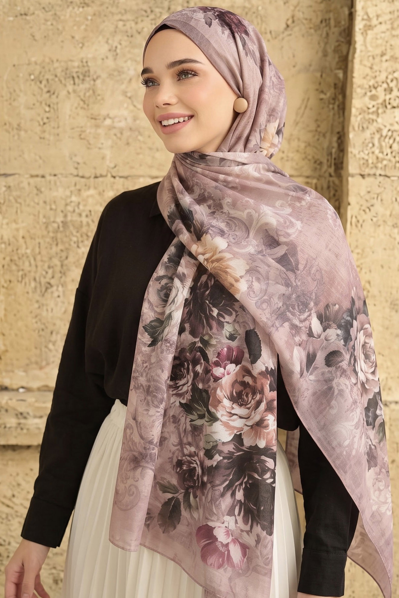 Baskılı Desenli Soft Şal Gül - 29265-GUL - 1