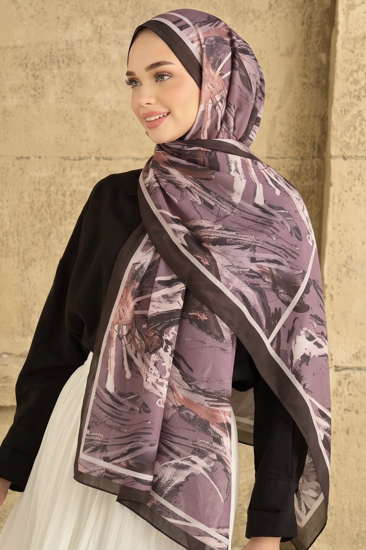Baskılı Desenli Soft Şal Gül - 29268-GUL - 1