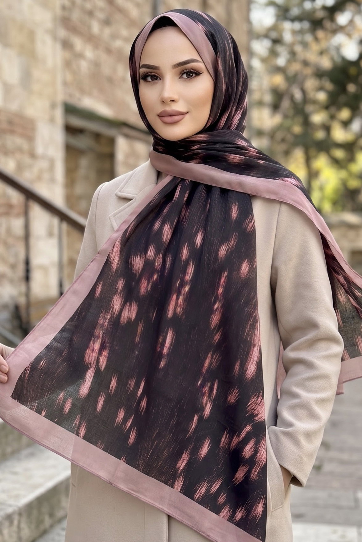 Baskılı Desenli Soft Şal Gül - 29269-GUL - 1