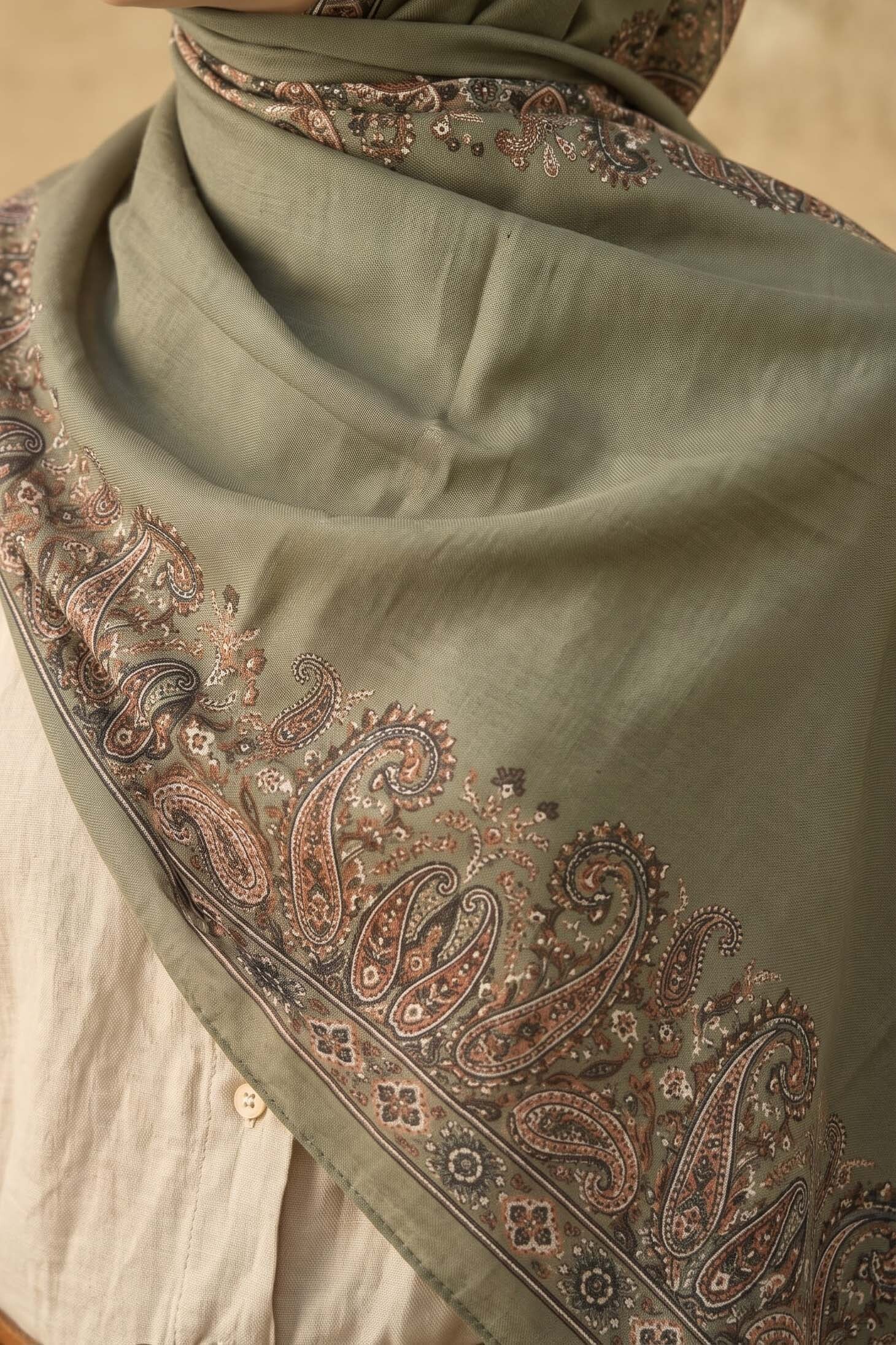 Baskılı Desenli Soft Şal Haki - 29272-HAKI - 2