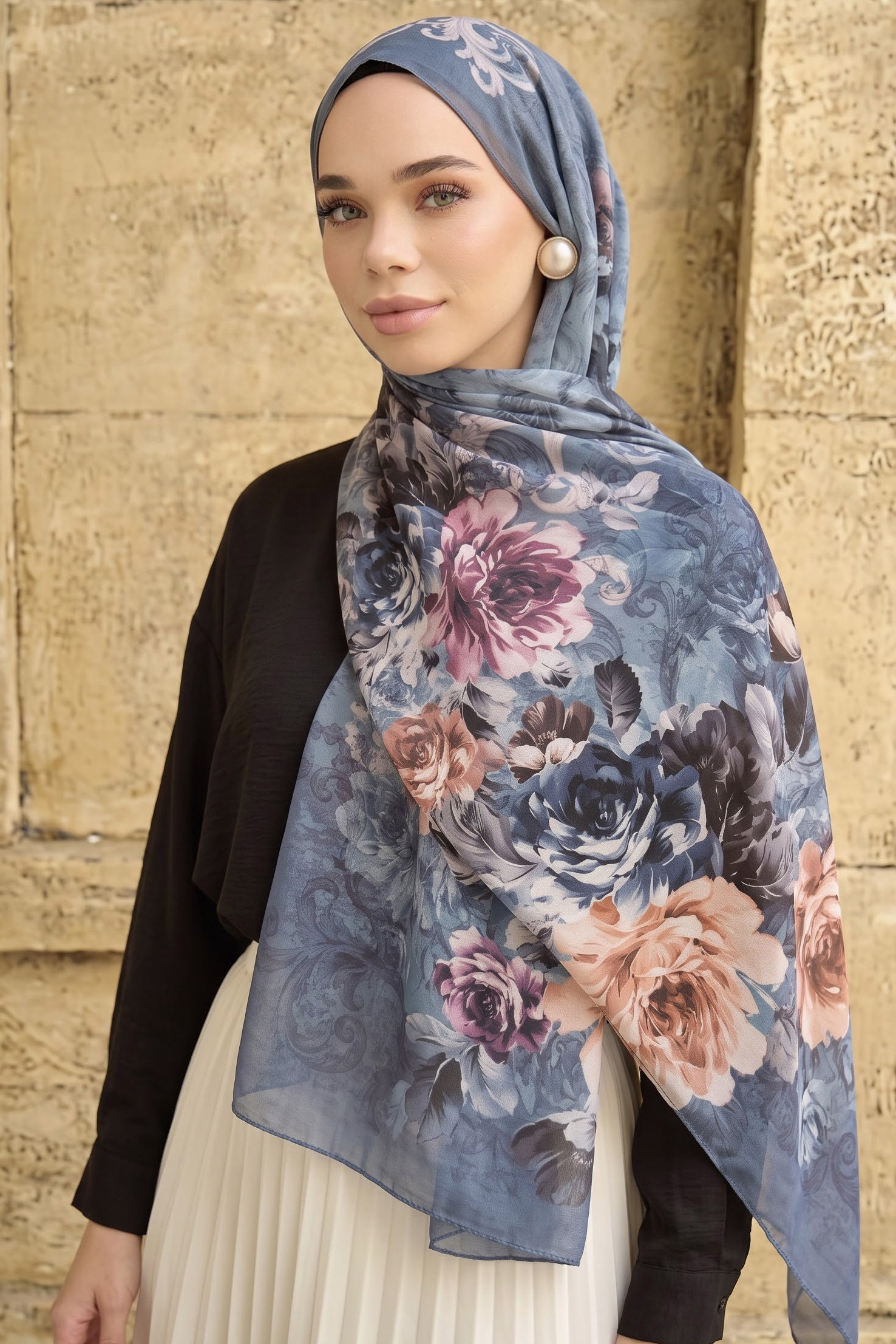 Baskılı Desenli Soft Şal Indigo - 29265-INDIGO - 1