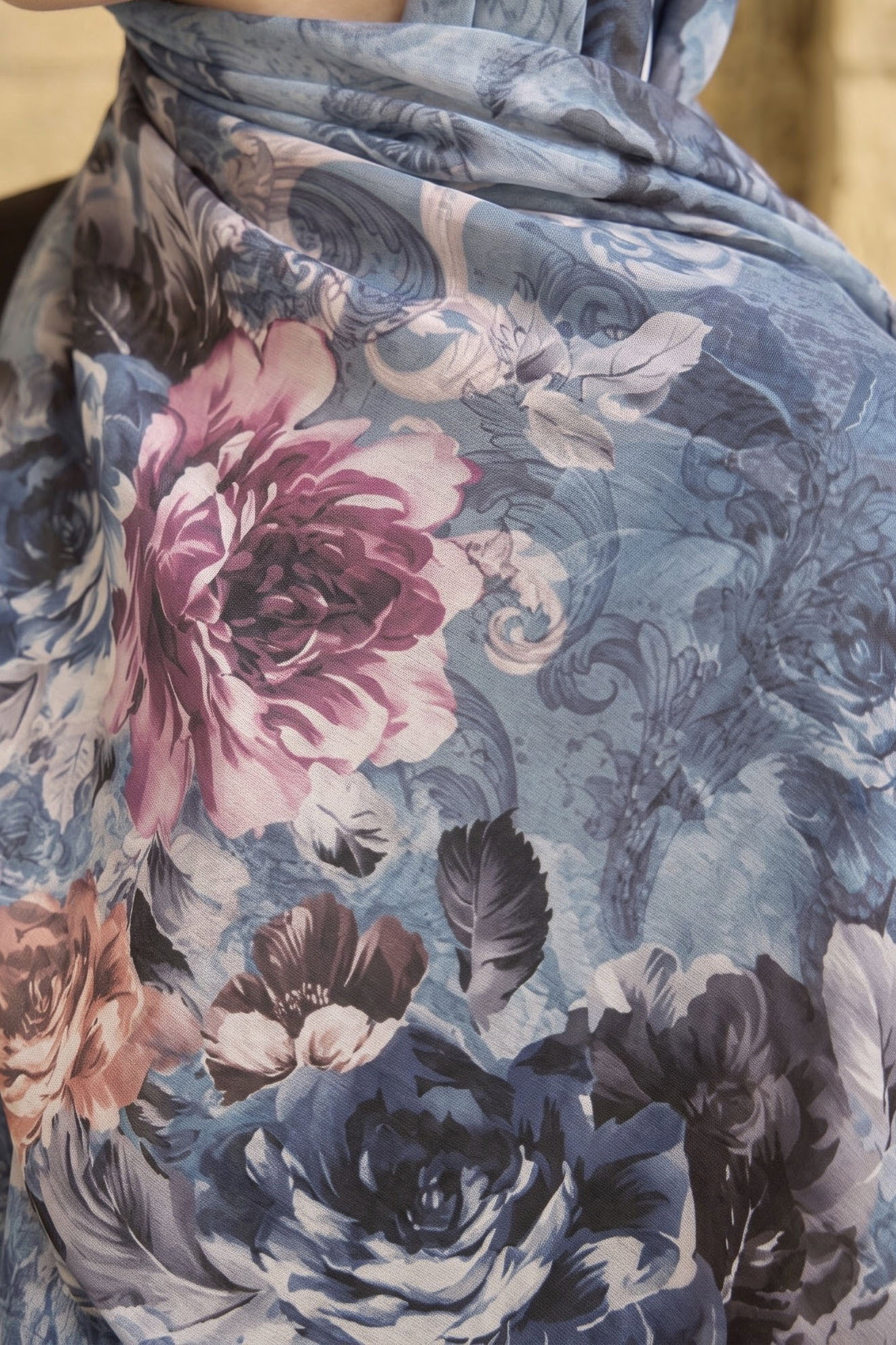 Baskılı Desenli Soft Şal Indigo - 29265-INDIGO - 2
